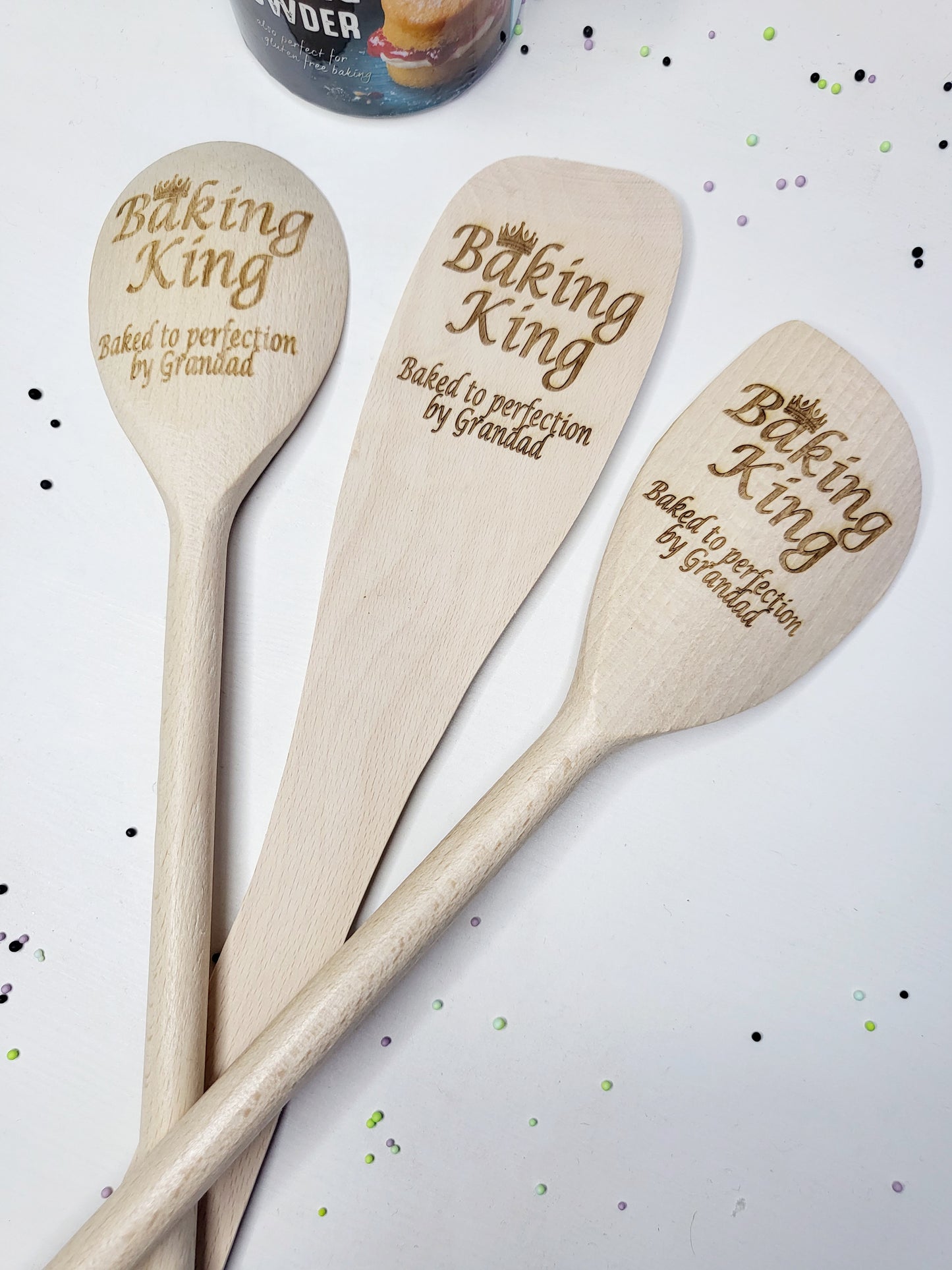 Personalised Wooden Baking Utensil Set, Baking King