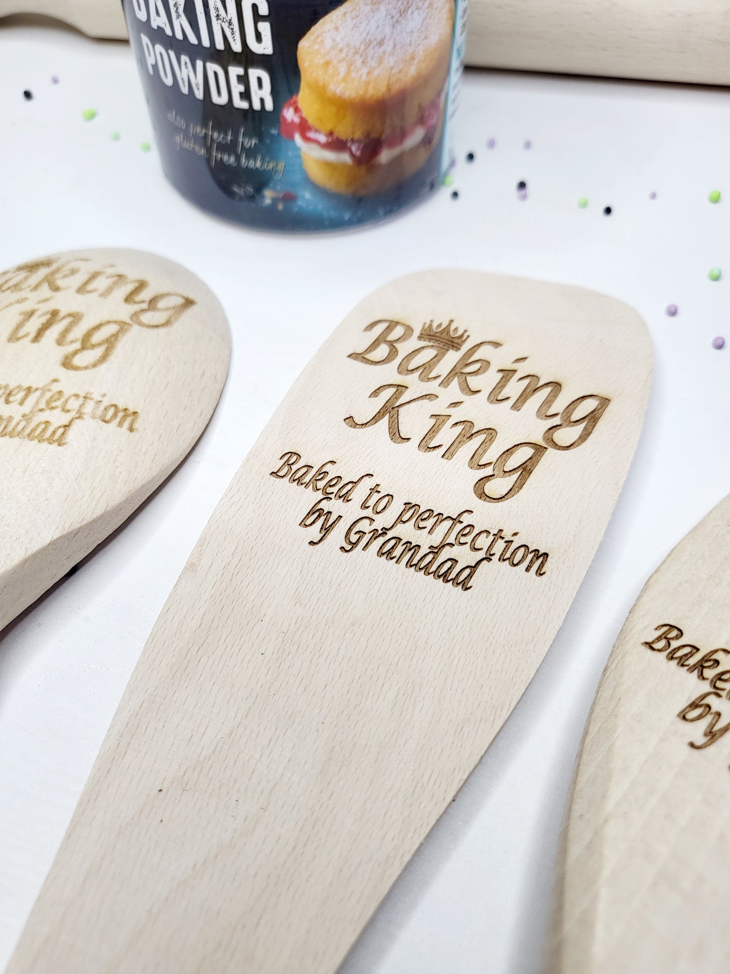 Personalised Wooden Baking Utensil Set, Baking King