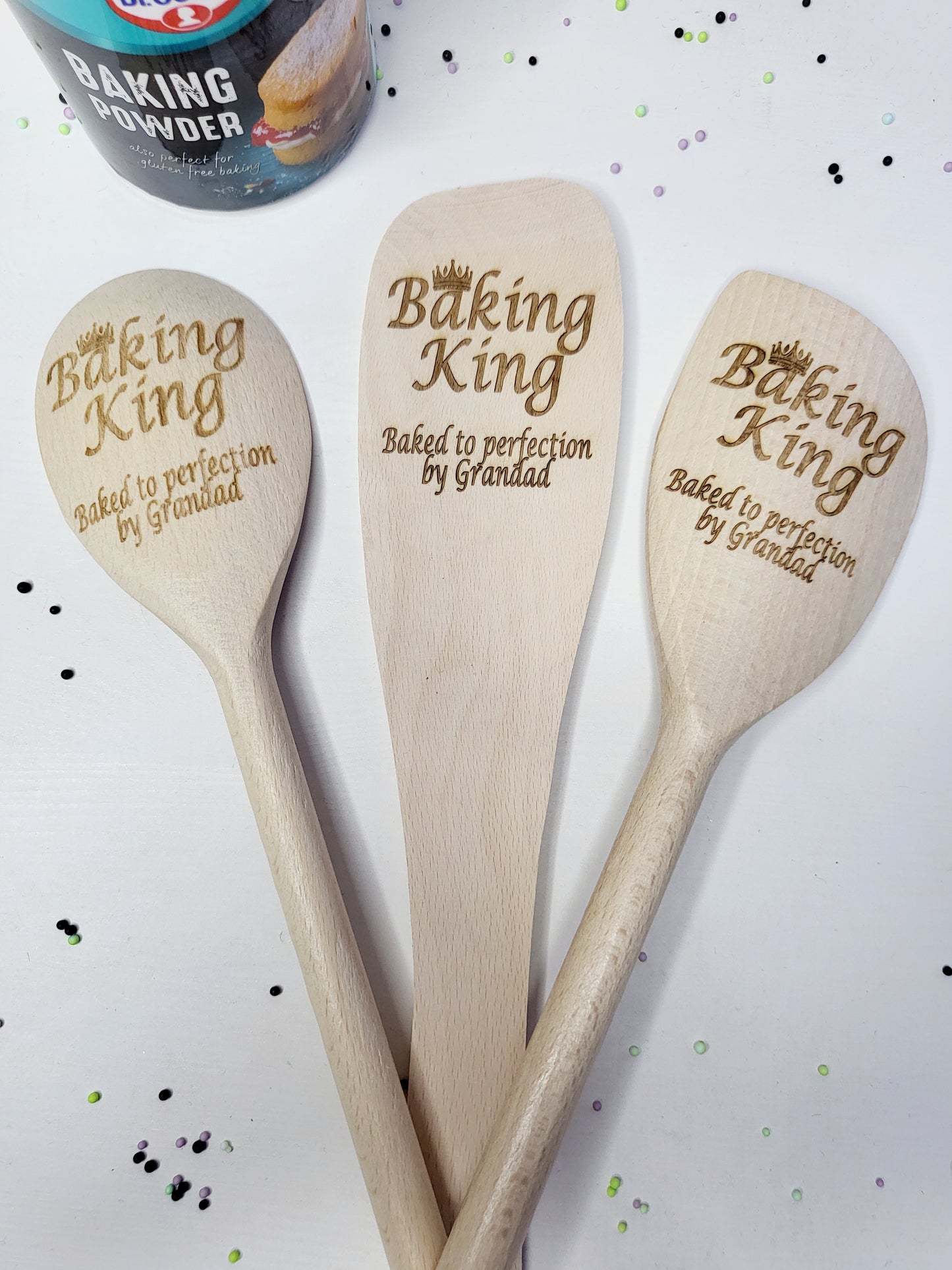 Personalised Wooden Baking Utensil Set, Baking King