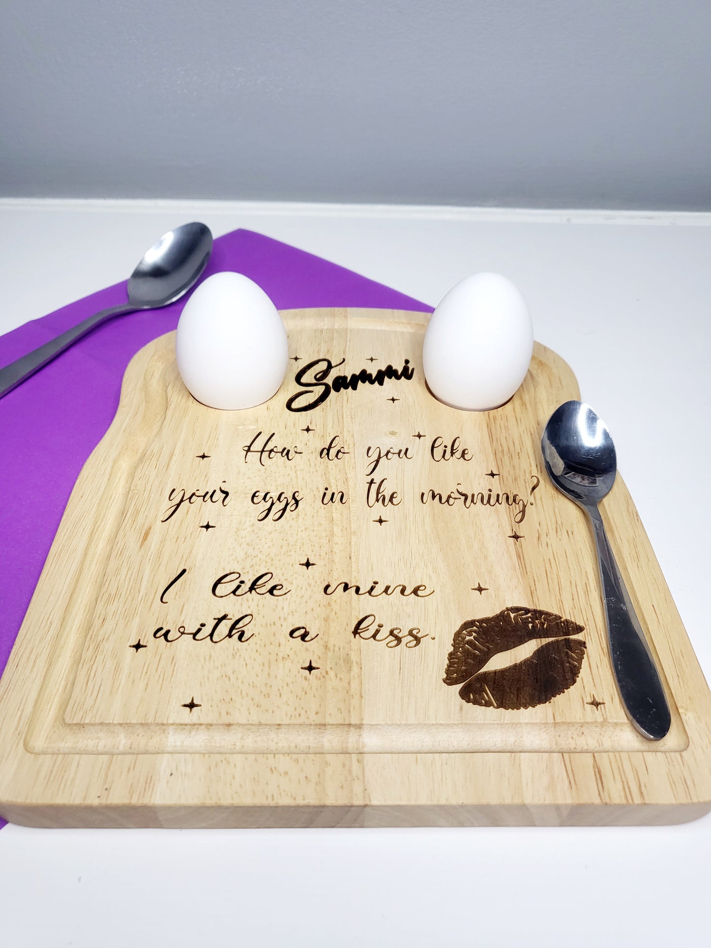 Personalised Egg Board, I Like Mine With A Kiss