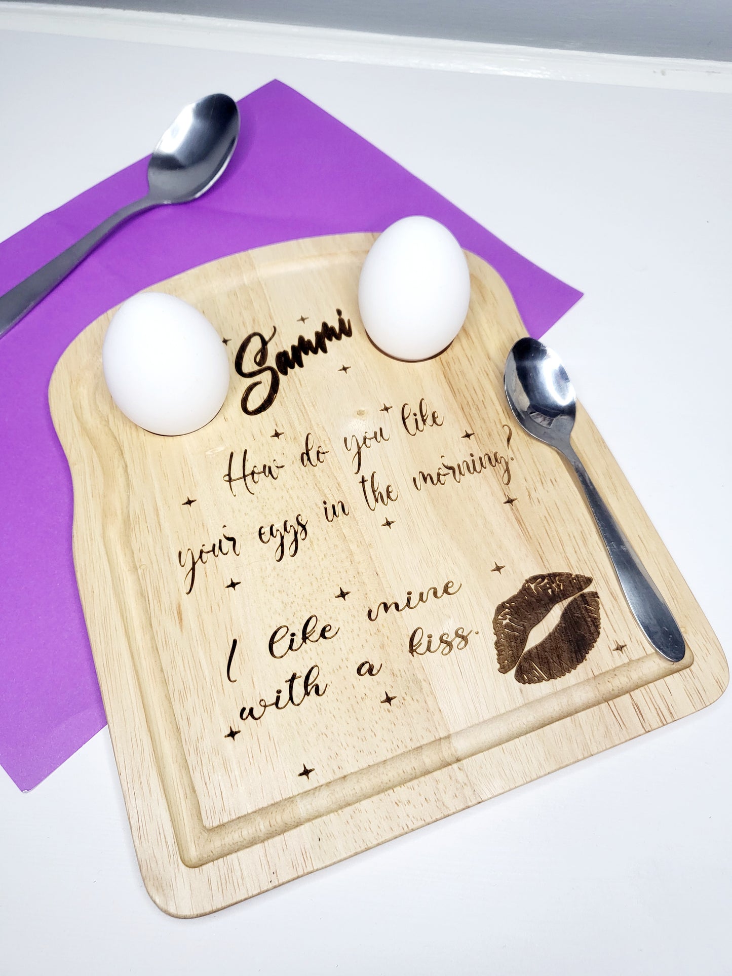 Personalised Egg Board, I Like Mine With A Kiss