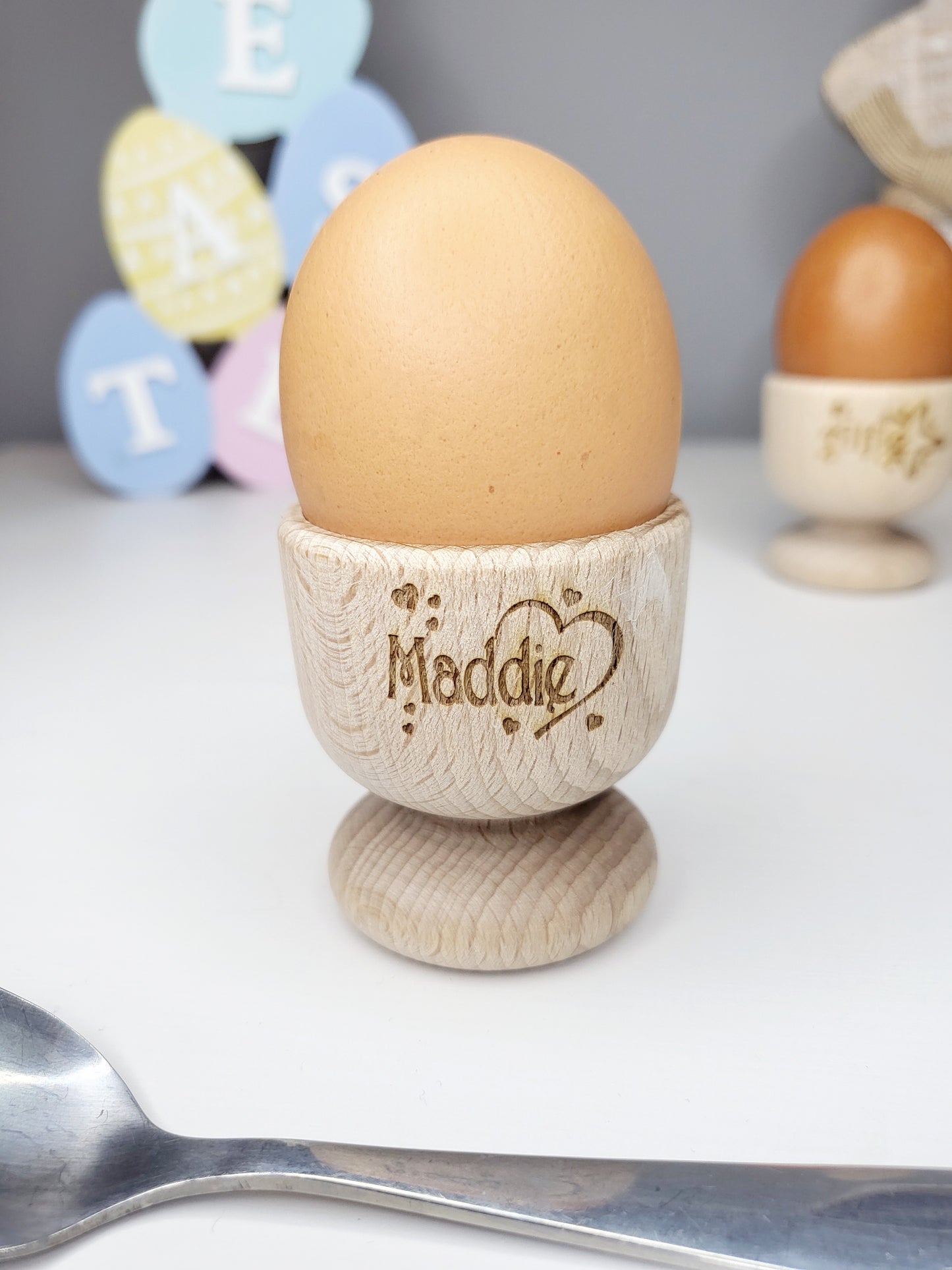 Personalised Wooden Egg Cup, Hearts or Stars