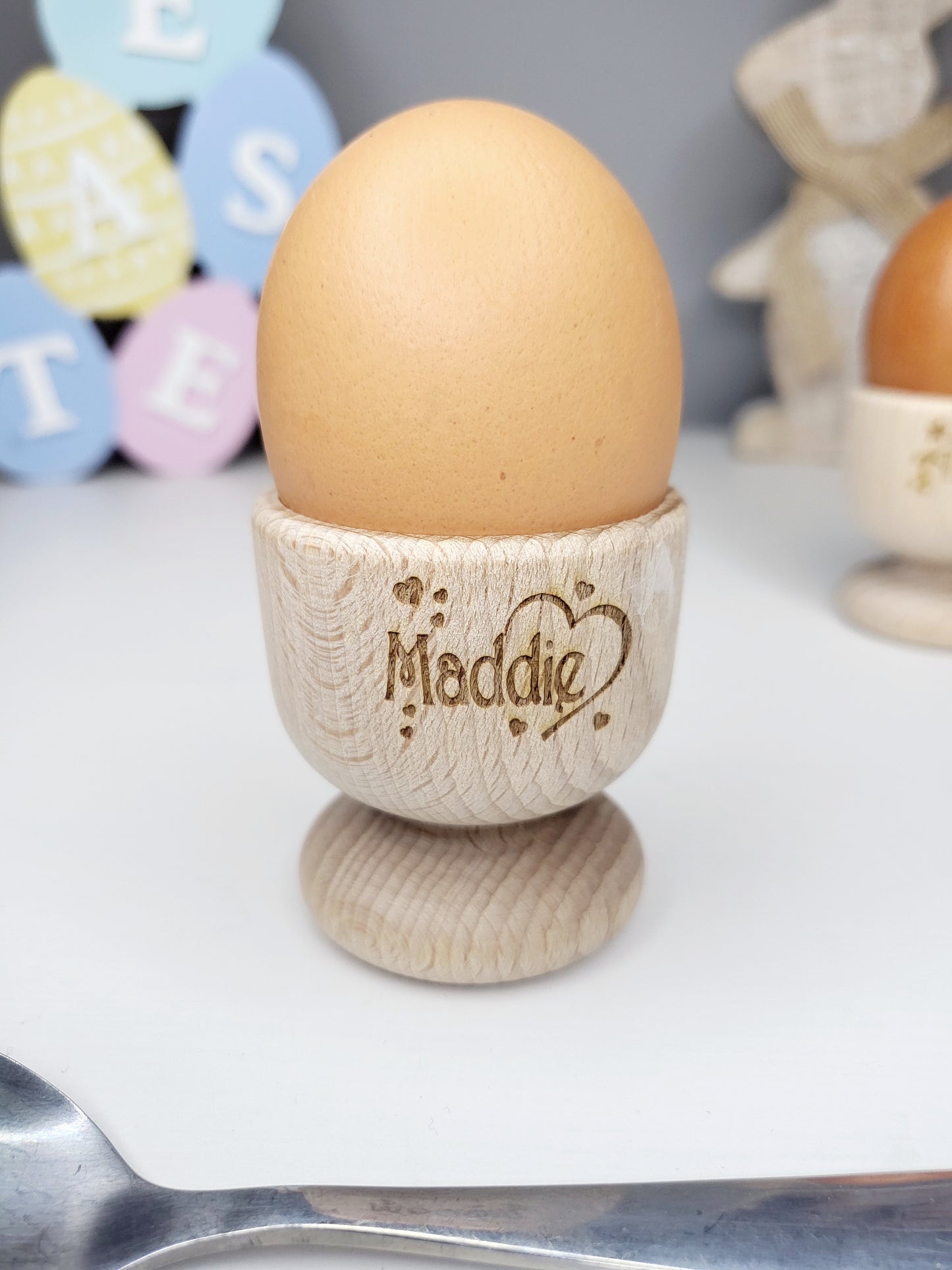 Personalised Wooden Egg Cup, Hearts or Stars