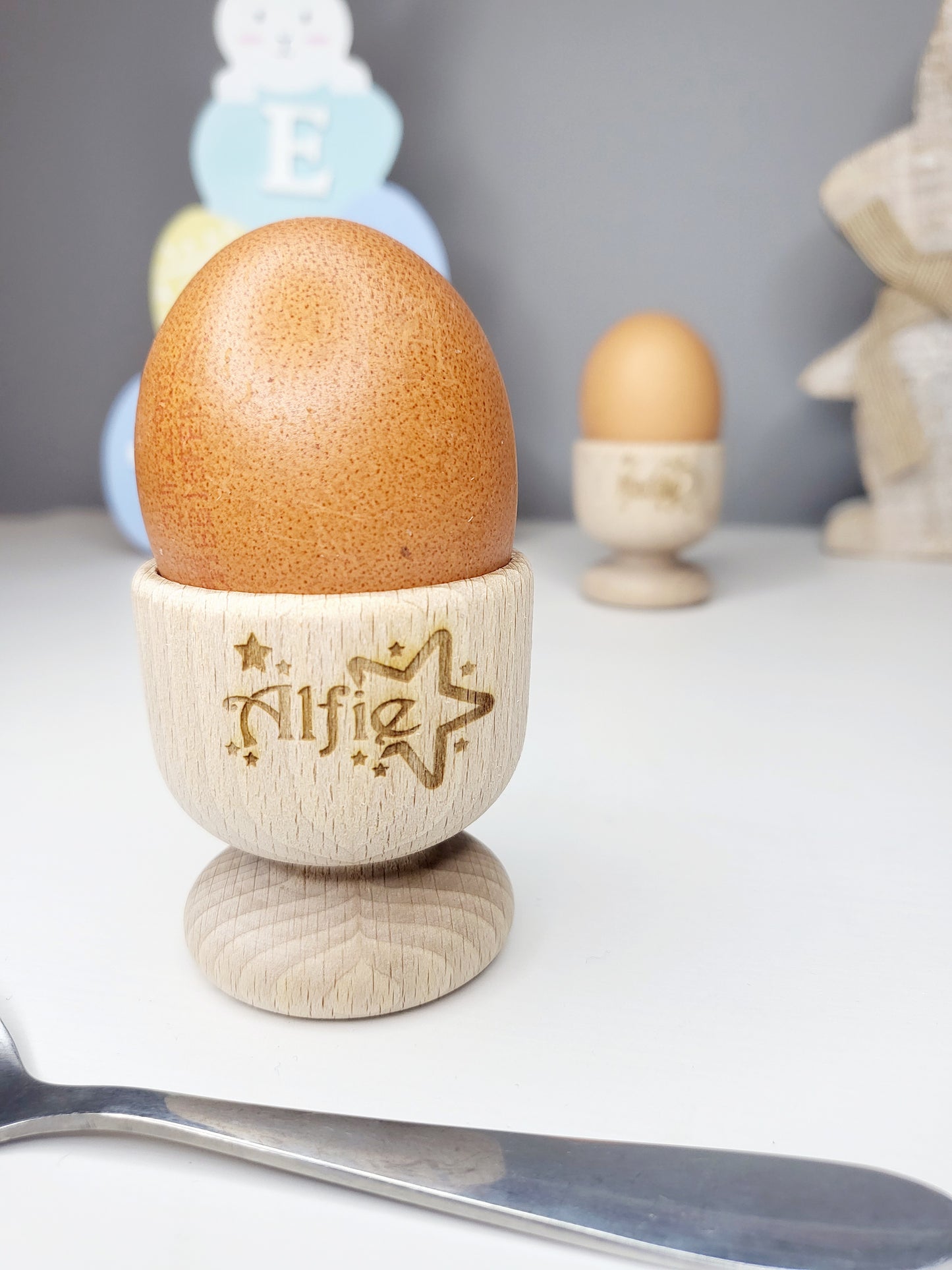 Personalised Wooden Egg Cup, Hearts or Stars