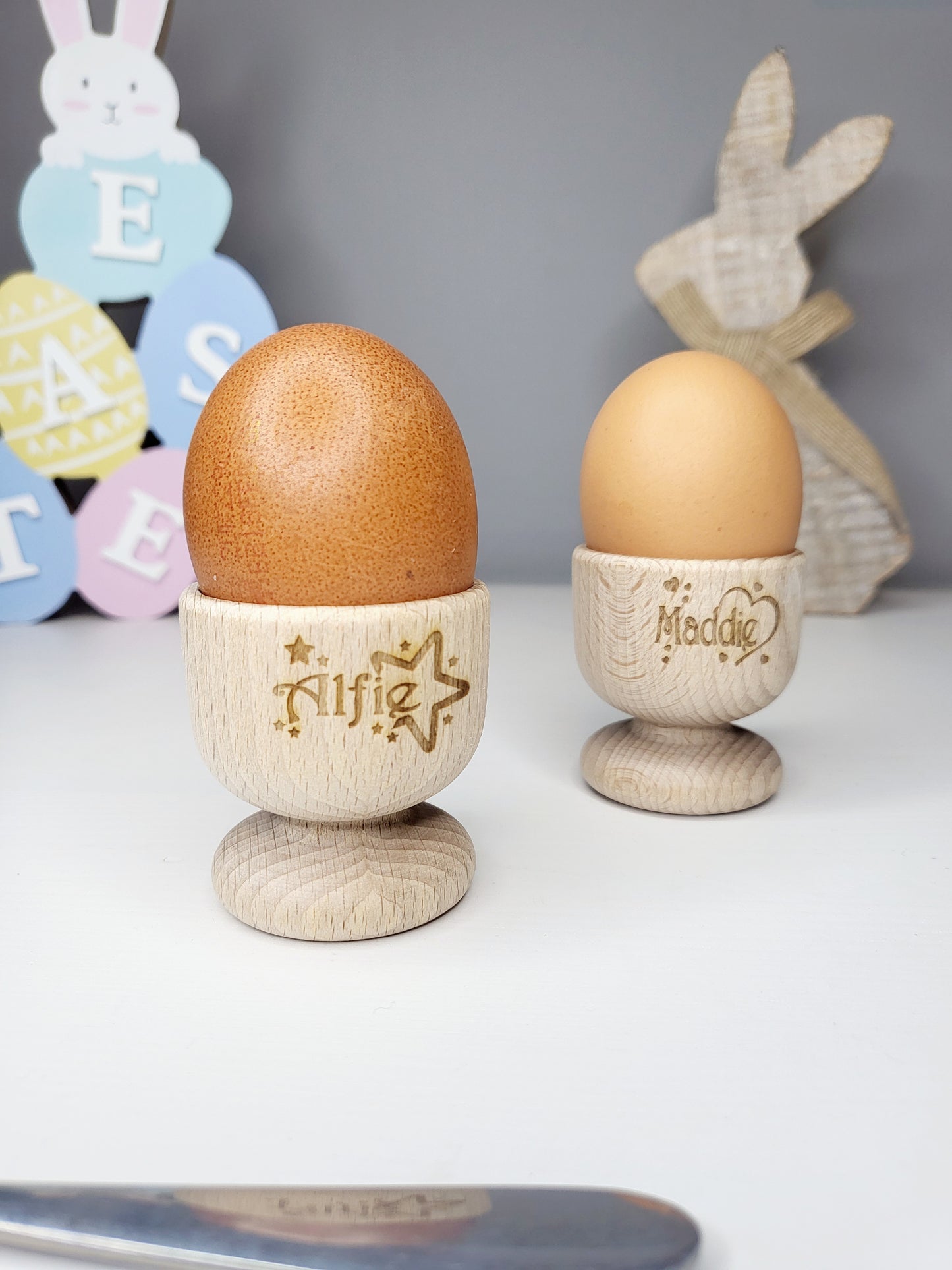 Personalised Wooden Egg Cup, Hearts or Stars