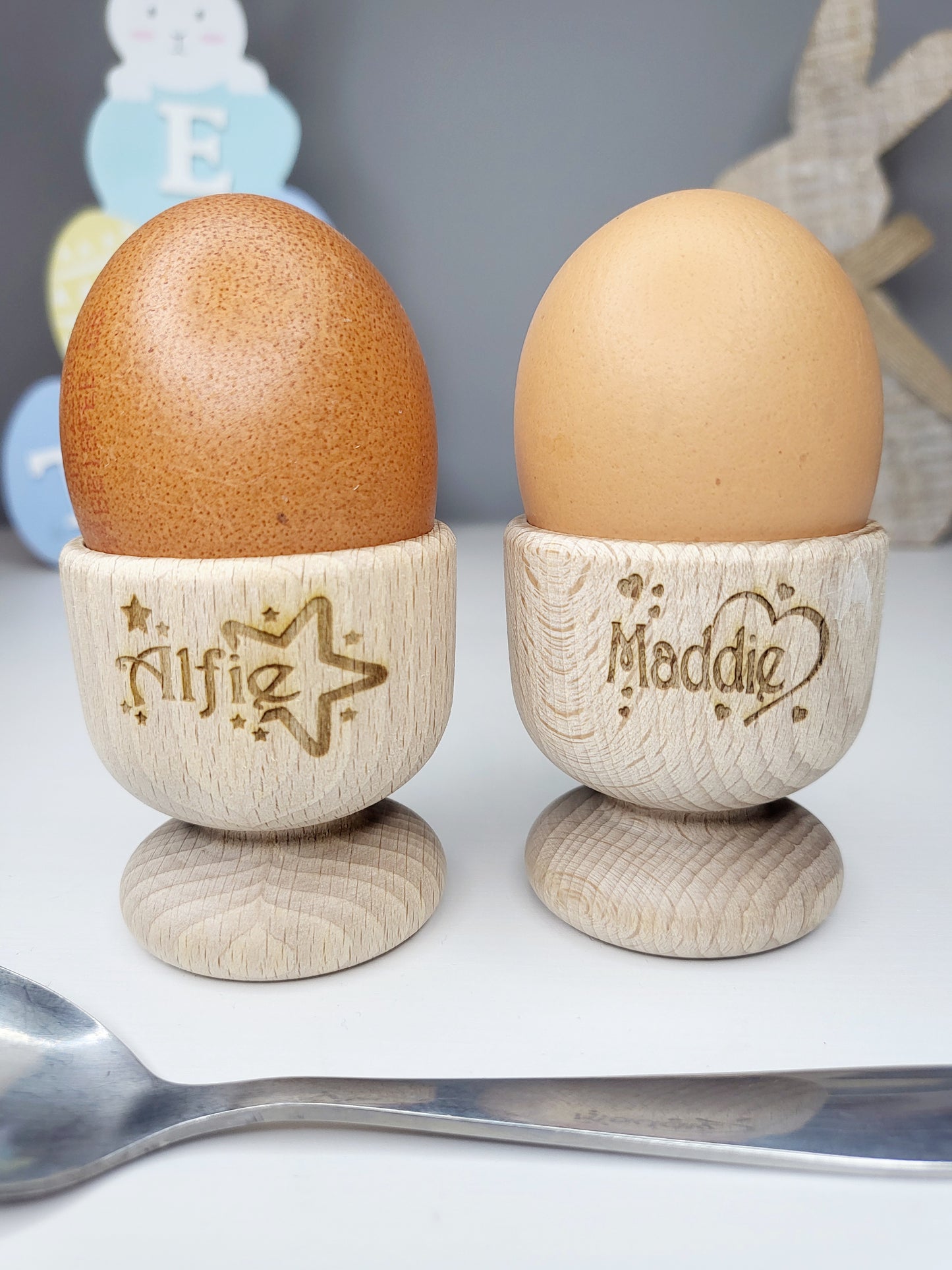 Personalised Wooden Egg Cup, Hearts or Stars