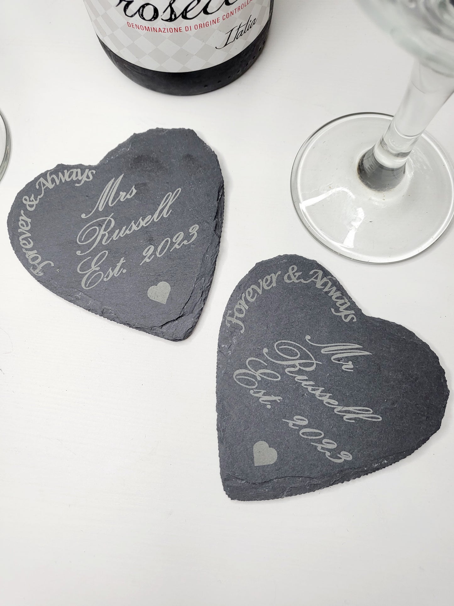 Personalised Heart Mr and Mrs Slate Coasters