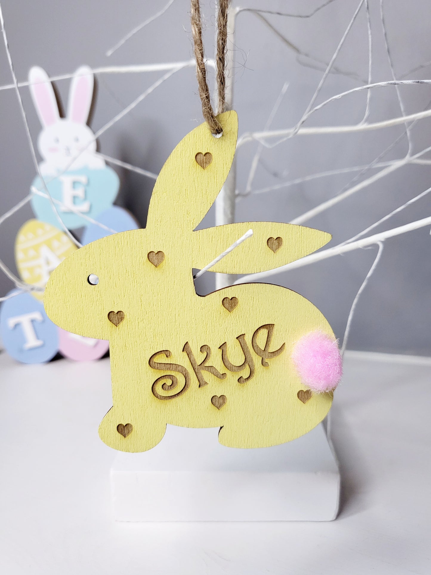 Personalised Wooden Easter Tree Bunny Decoration