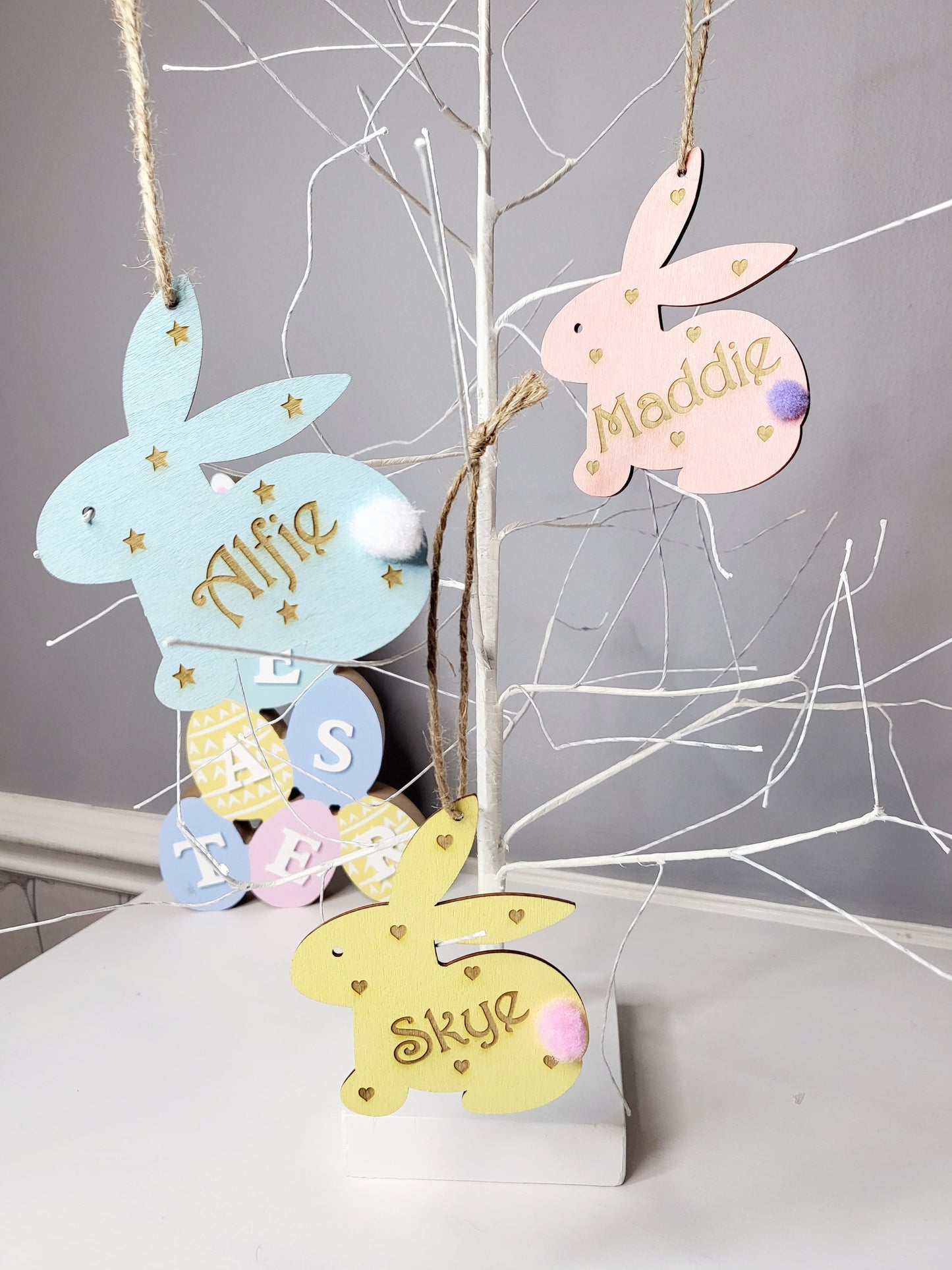 Personalised Wooden Easter Tree Bunny Decoration