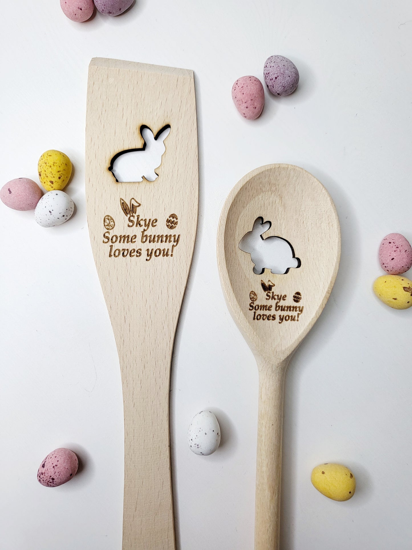 Personalised Bunny Wooden Spoon & Spatula Set