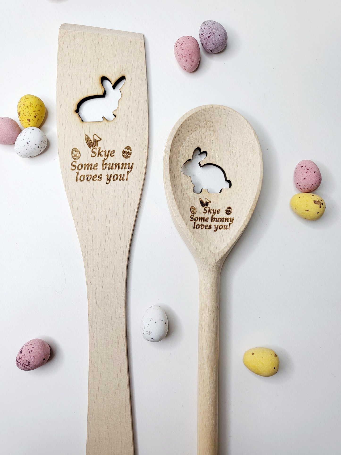 Personalised Bunny Wooden Spoon & Spatula Set