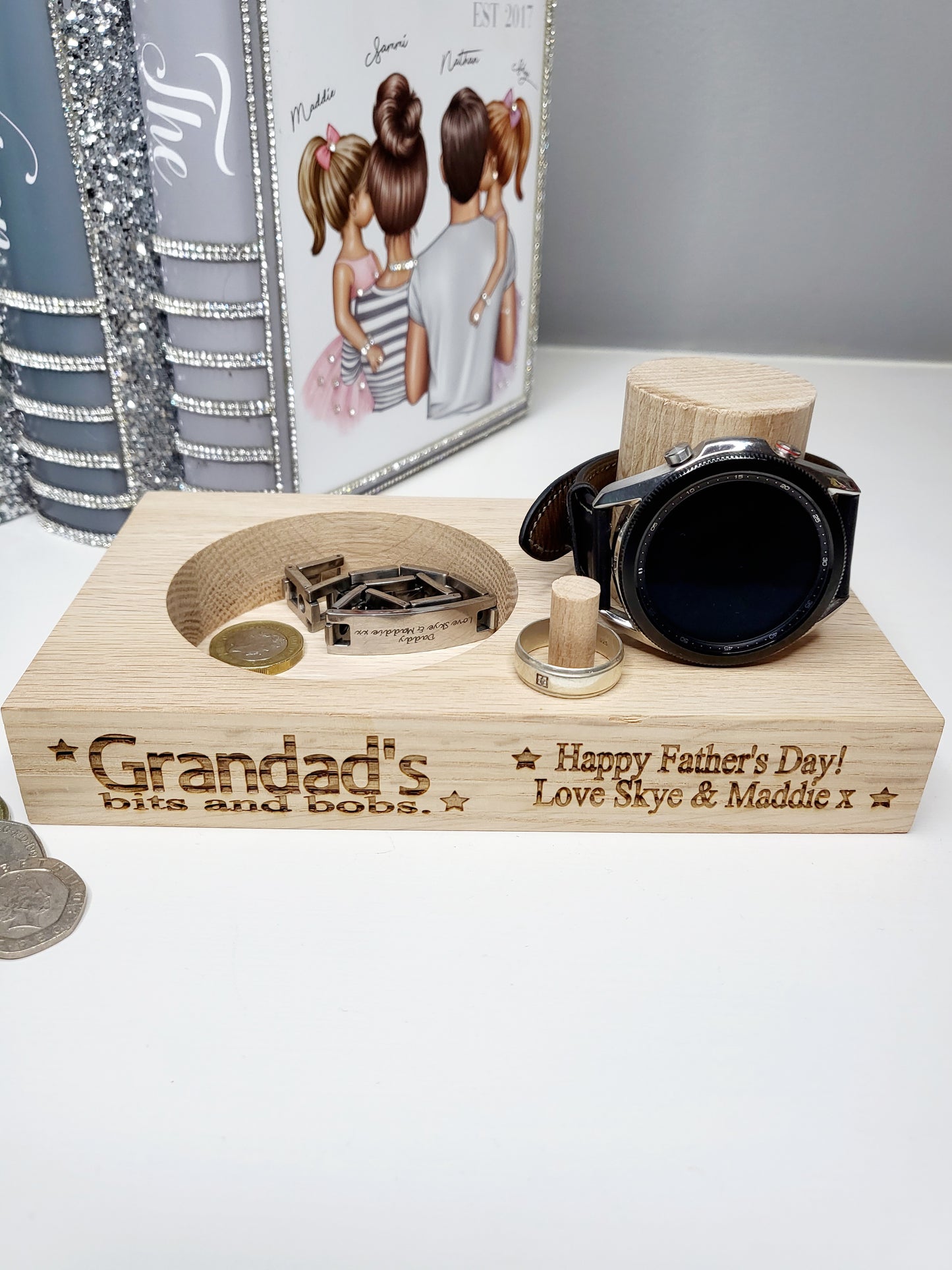 Personalised Solid Oak Jewellery Stand with Dish