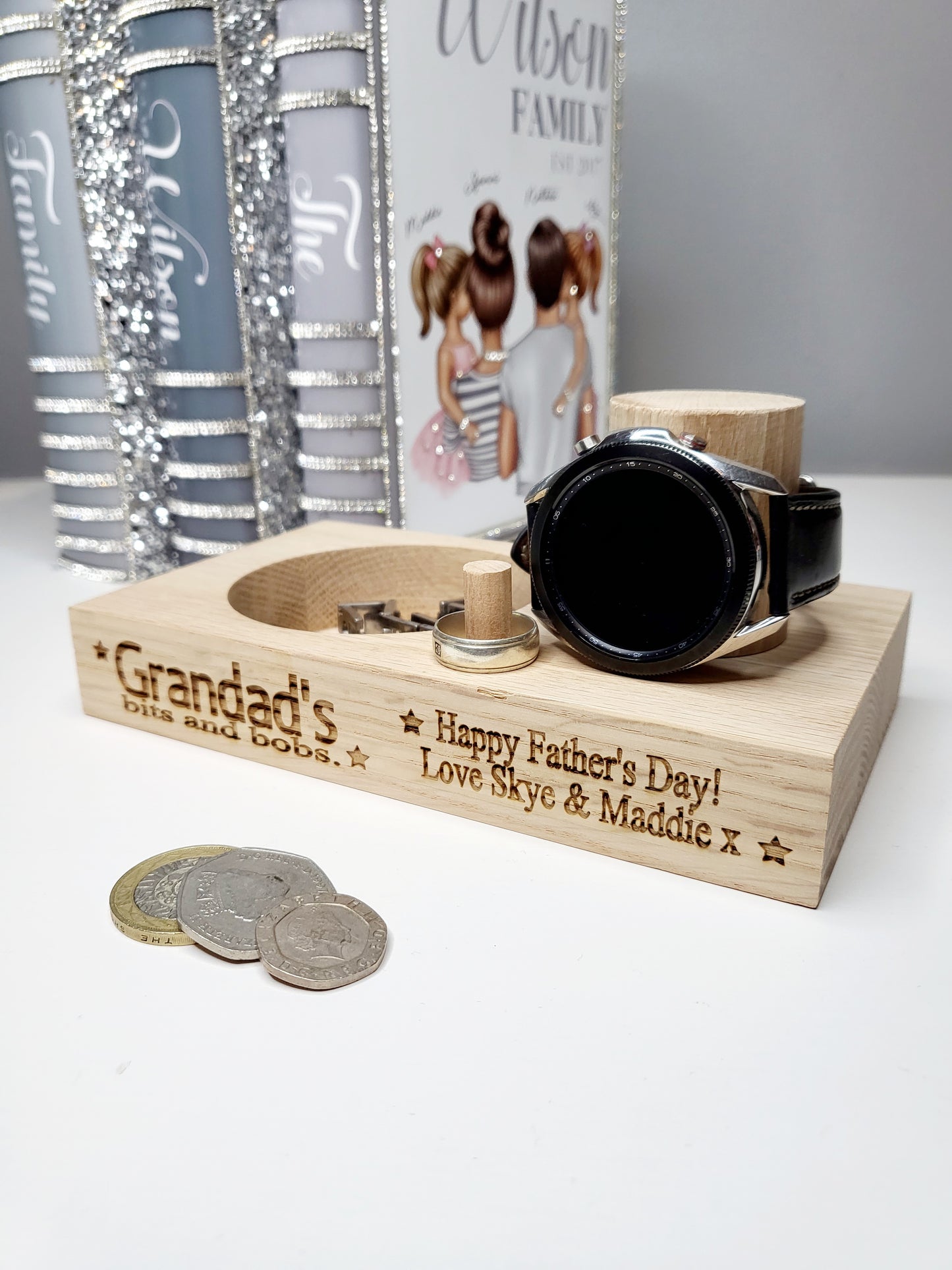 Personalised Solid Oak Jewellery Stand with Dish