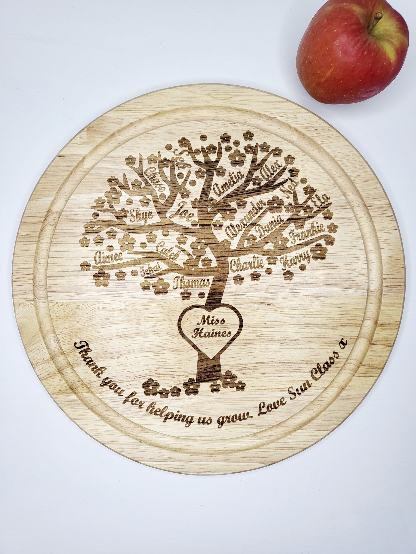 Personalised Teacher's Class Chopping Board, Class Tree