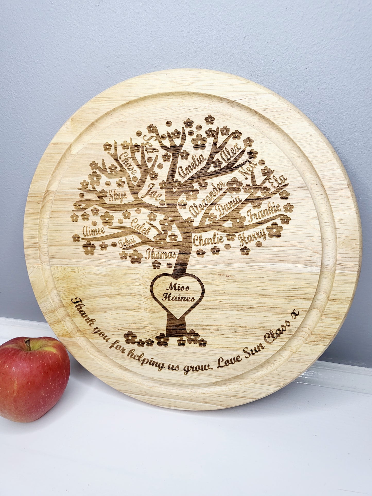 Personalised Teacher's Class Chopping Board, Class Tree