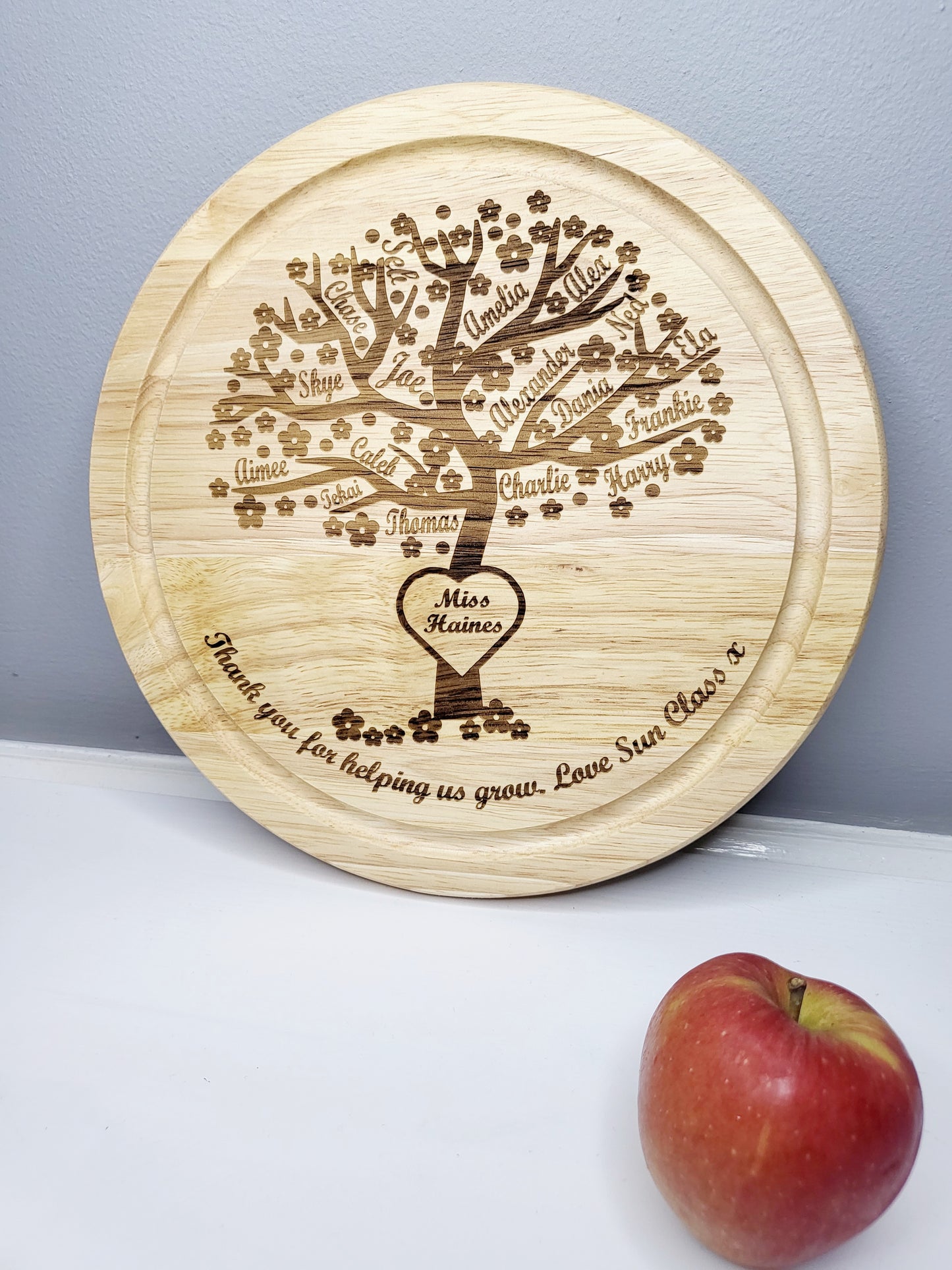 Personalised Teacher's Class Chopping Board, Class Tree