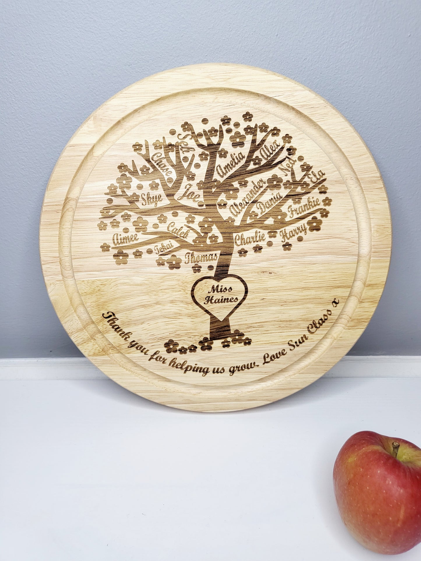 Personalised Teacher's Class Chopping Board, Class Tree