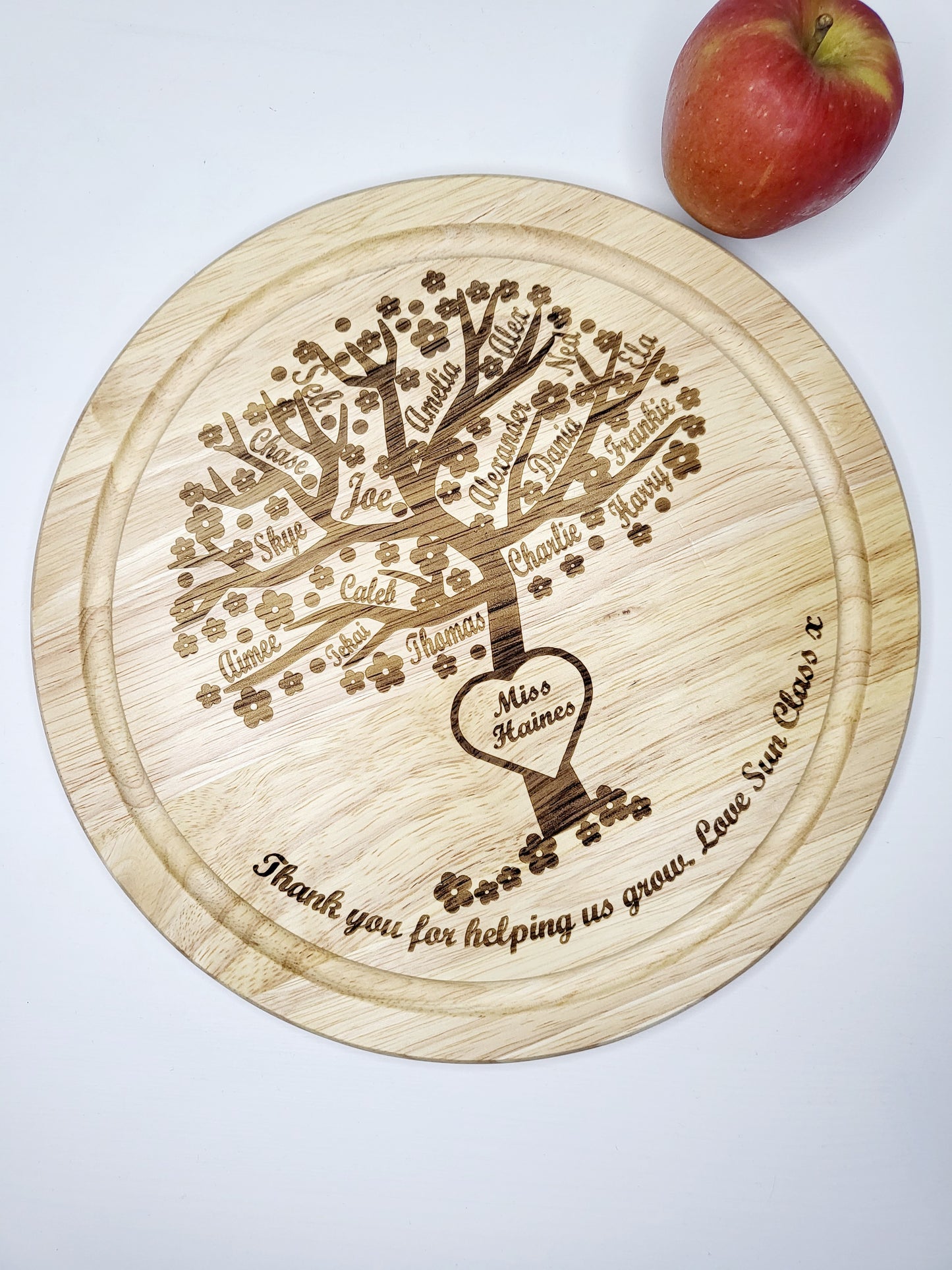 Personalised Teacher's Class Chopping Board, Class Tree