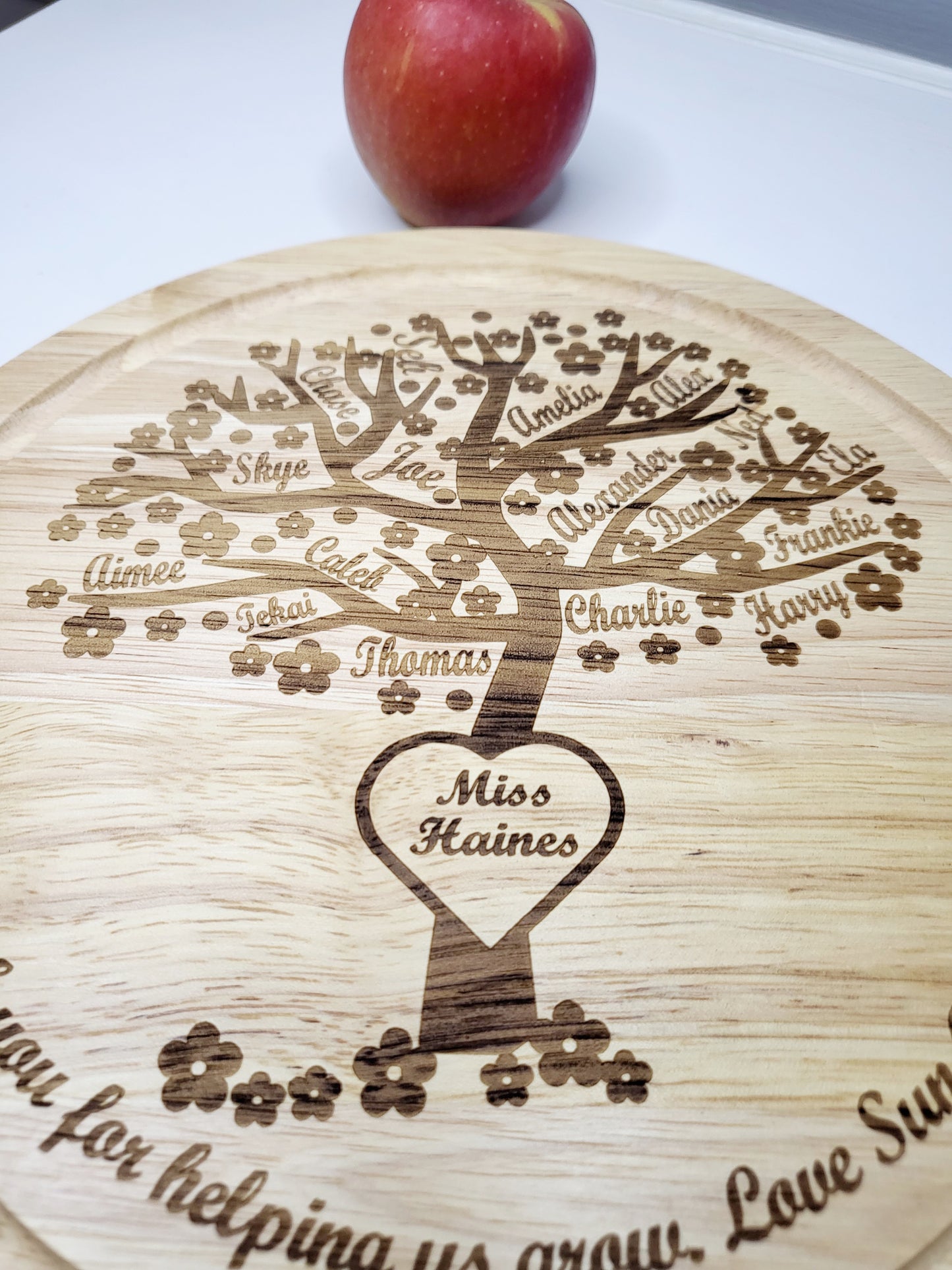 Personalised Teacher's Class Chopping Board, Class Tree