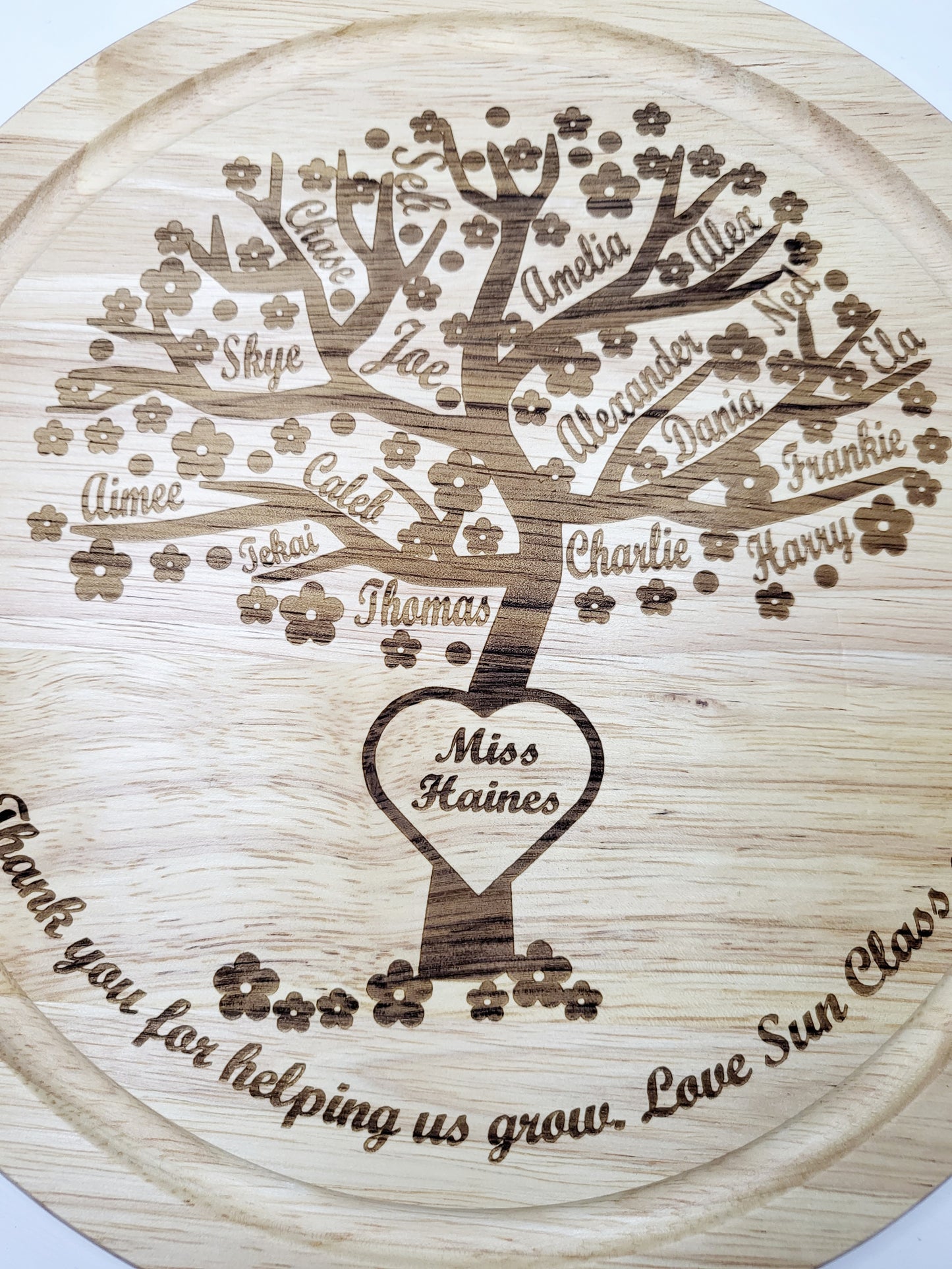 Personalised Teacher's Class Chopping Board, Class Tree