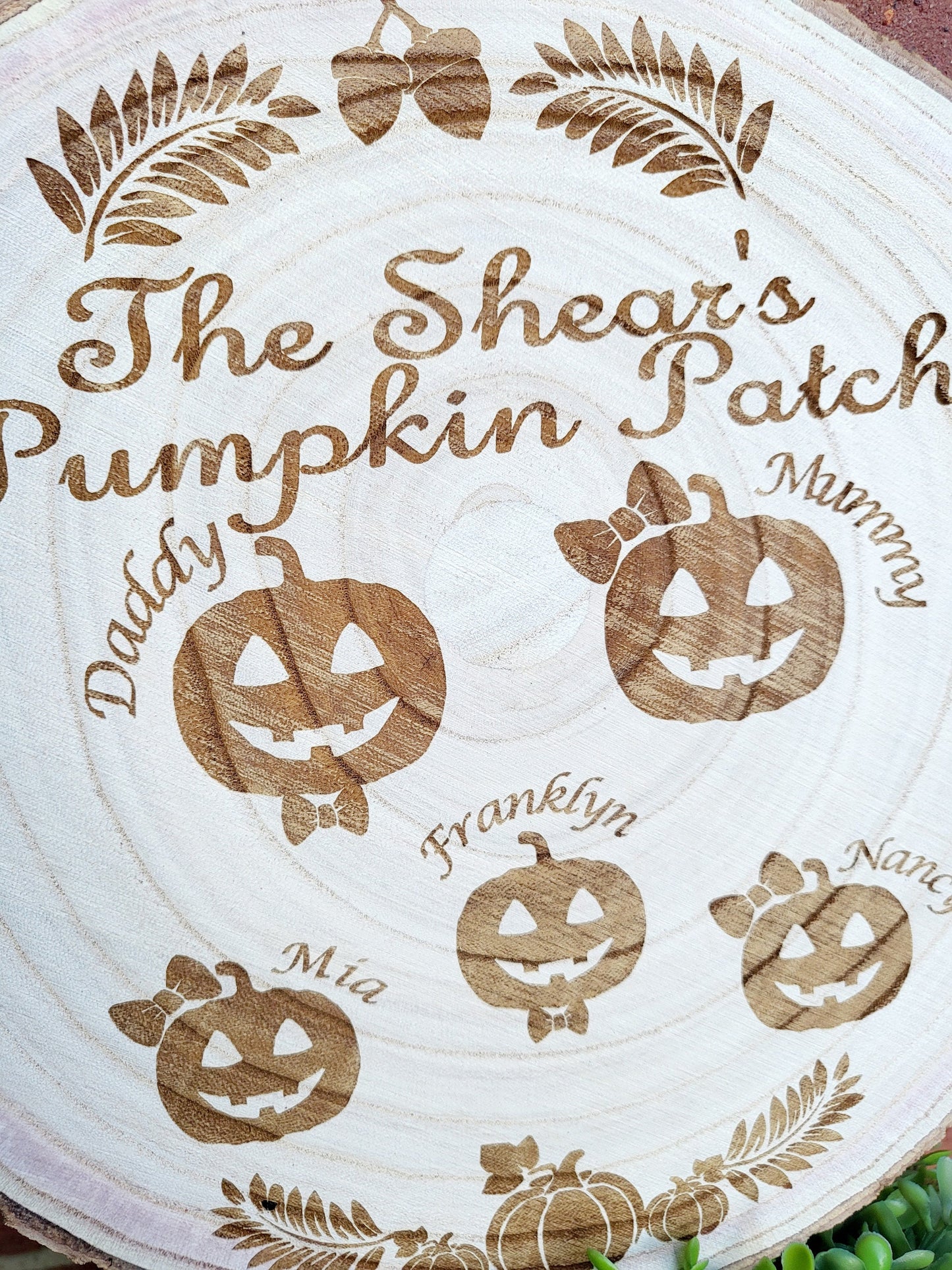 Personalised Halloween Pumpkin Patch Log Slice