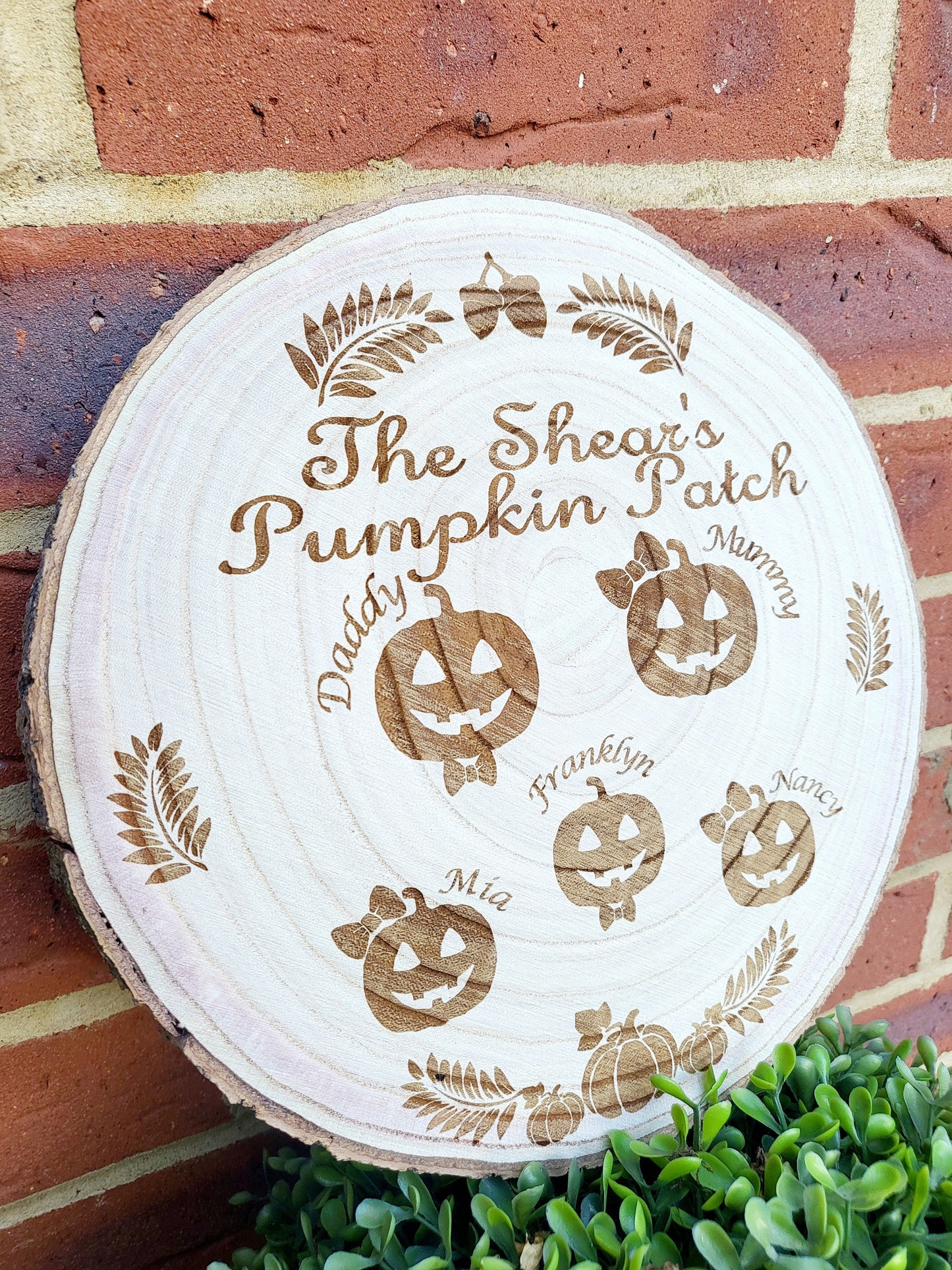 Personalised Halloween Pumpkin Patch Log Slice