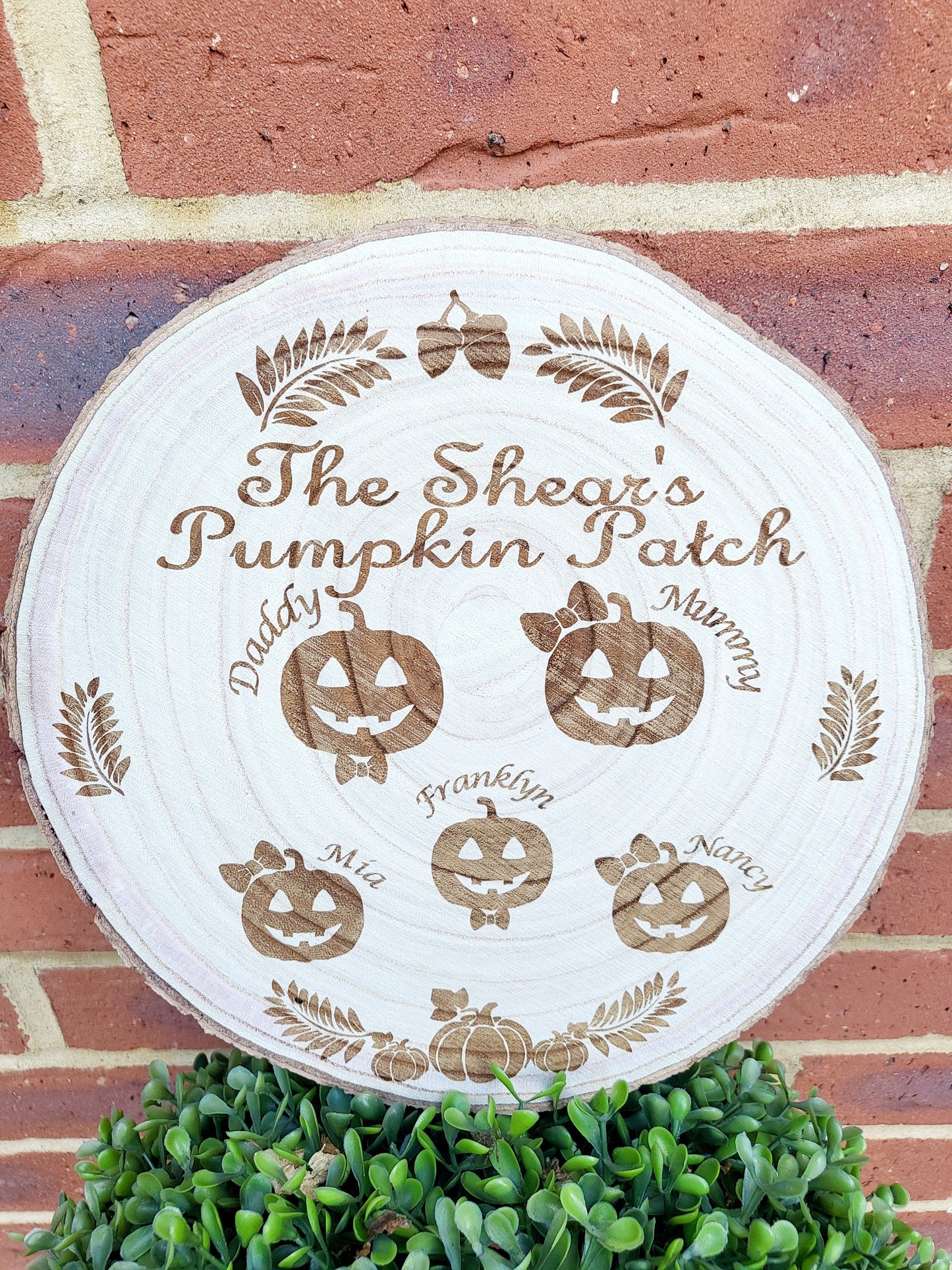 Personalised Halloween Pumpkin Patch Log Slice