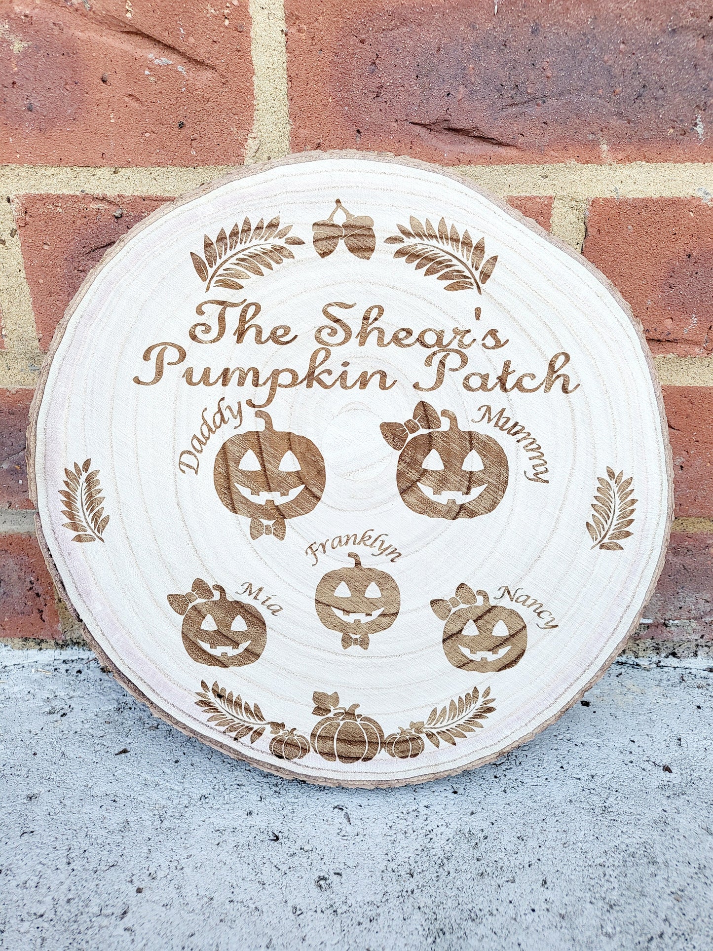 Personalised Halloween Pumpkin Patch Log Slice