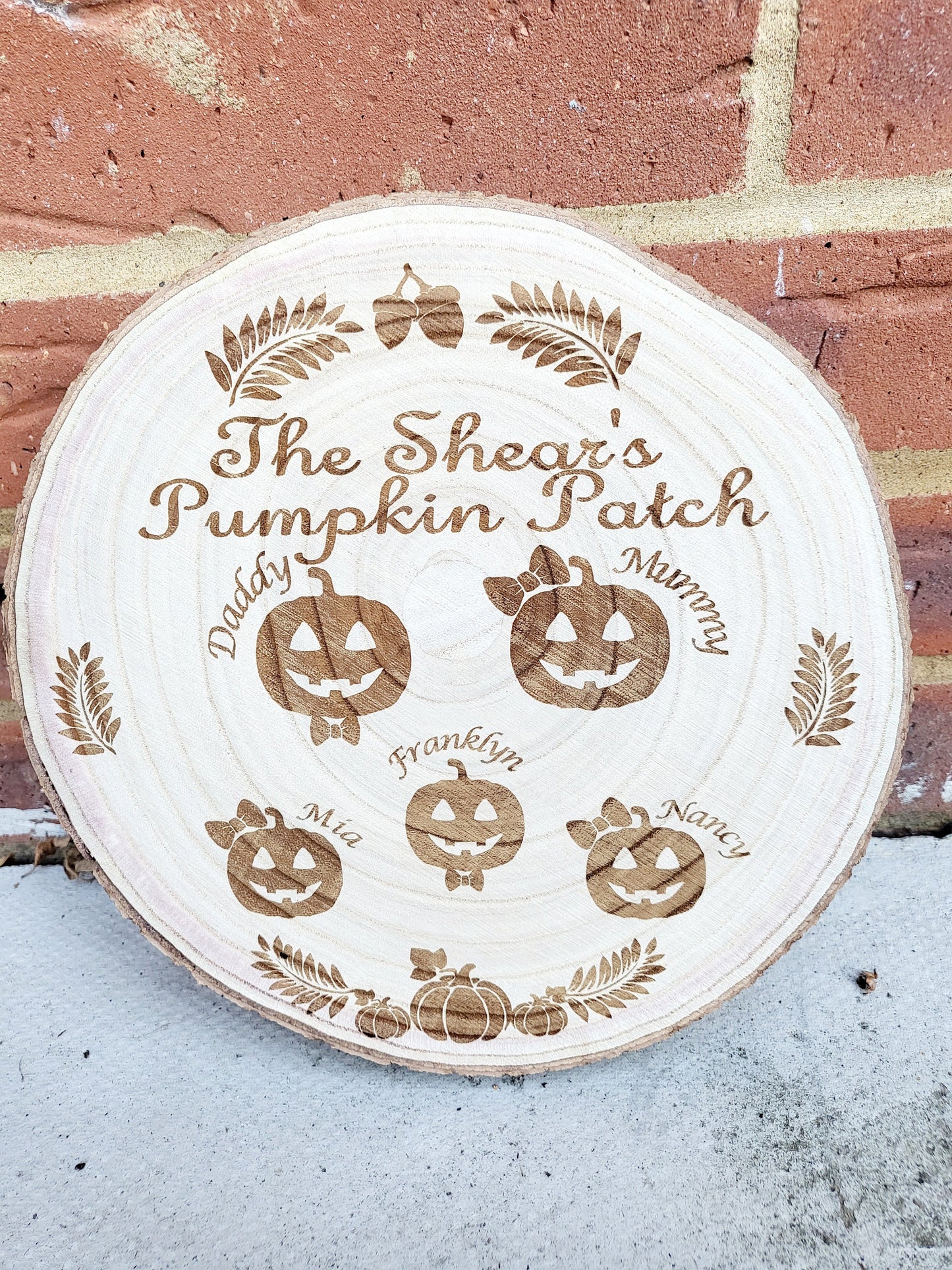 Personalised Halloween Pumpkin Patch Log Slice