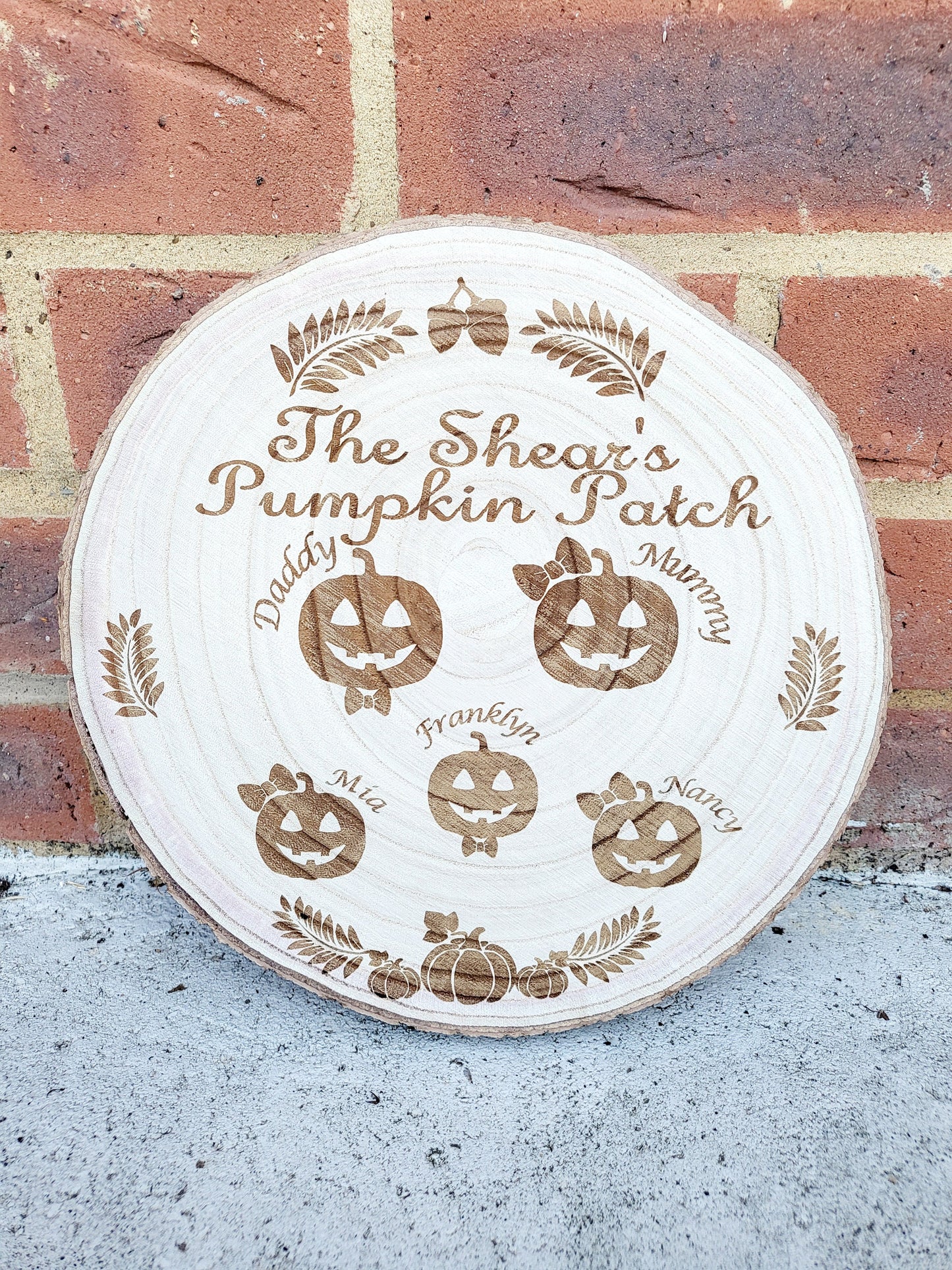 Personalised Halloween Pumpkin Patch Log Slice