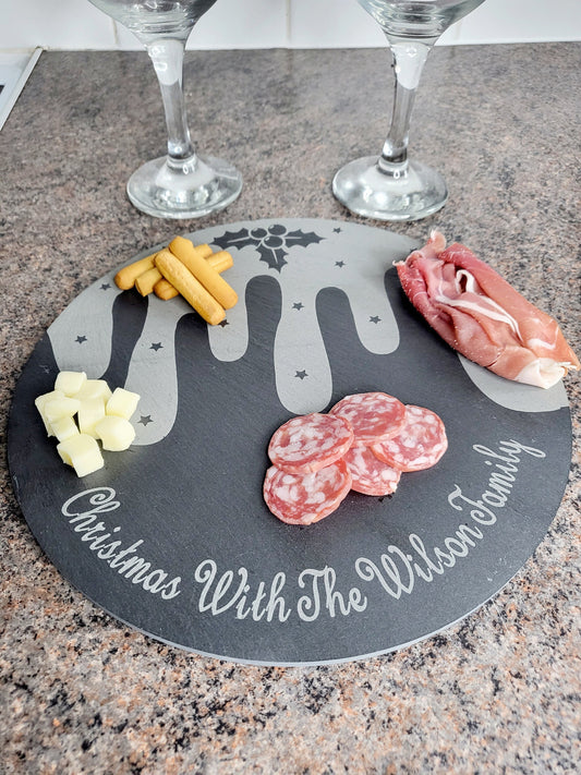 Personalised Christmas Pudding Slate Cheeseboard