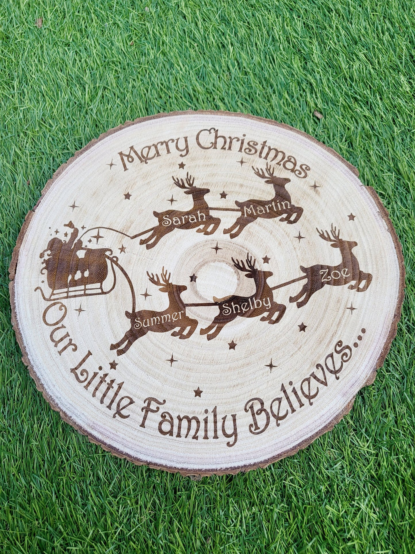 Personalised Family Christmas Log Slice