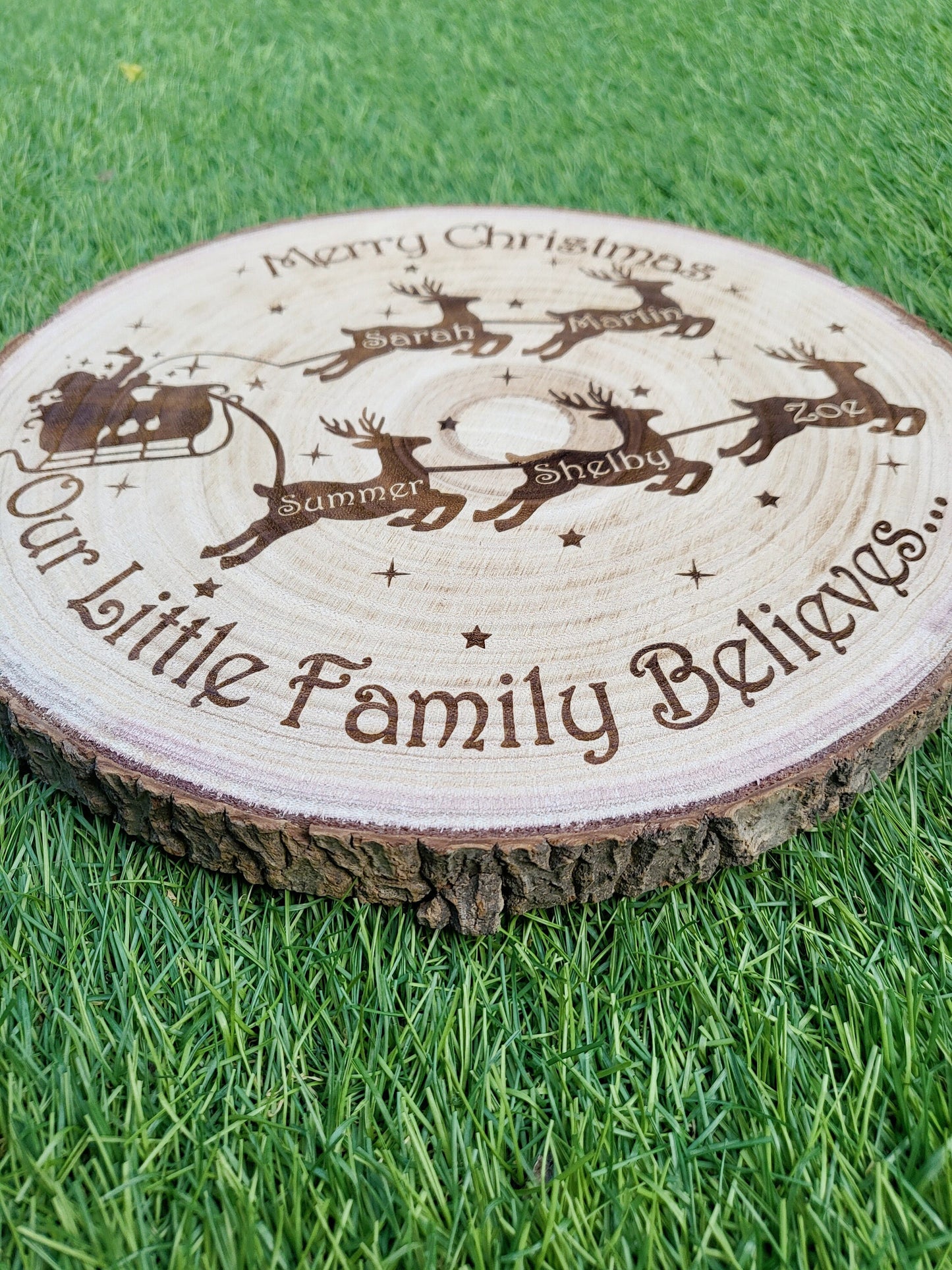 Personalised Family Christmas Log Slice