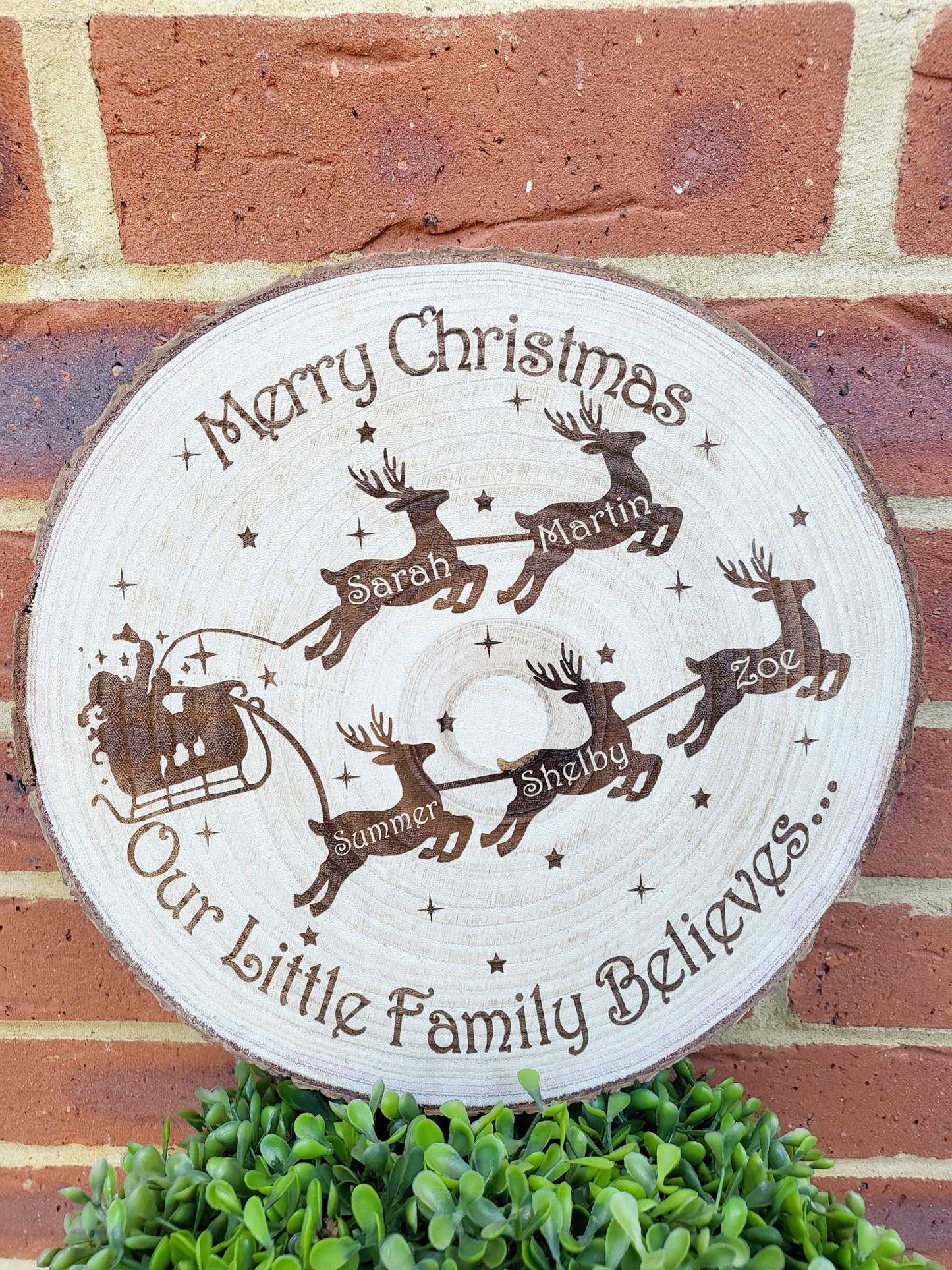 Personalised Family Christmas Log Slice