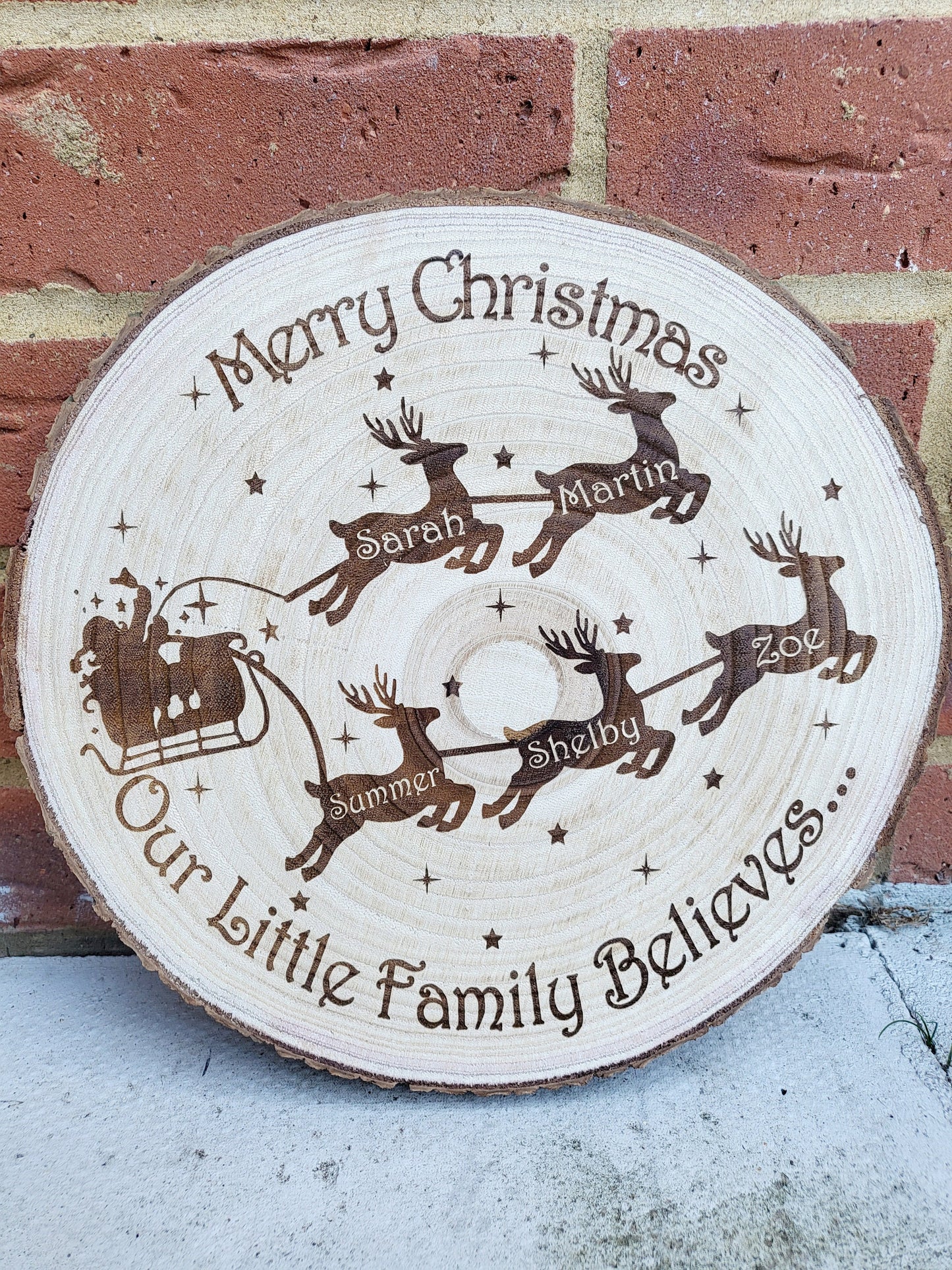 Personalised Family Christmas Log Slice