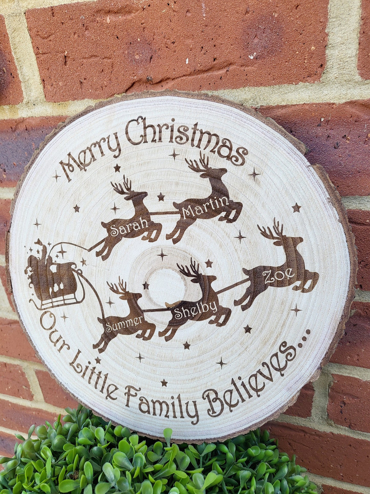 Personalised Family Christmas Log Slice