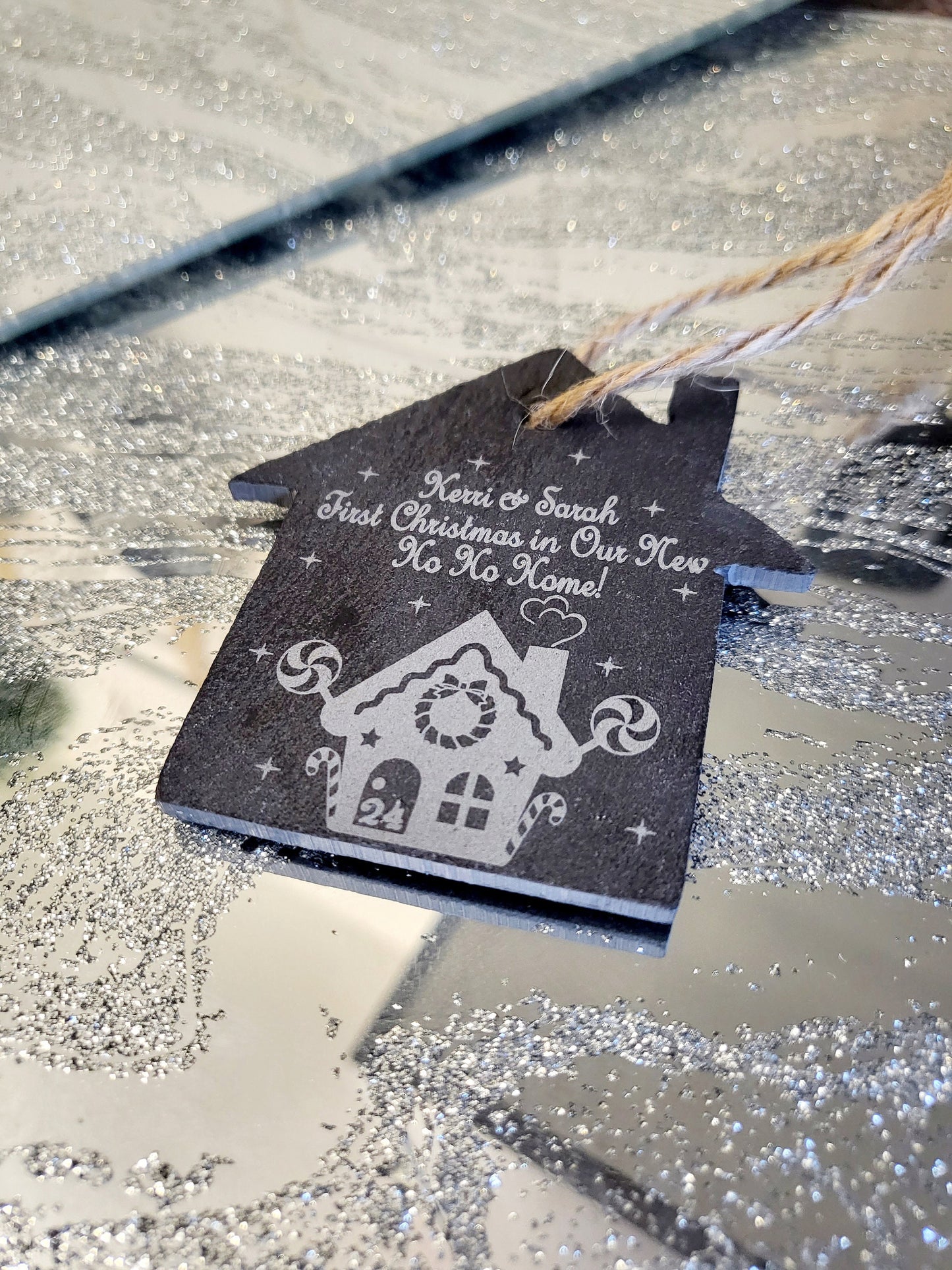 Personalised First Christmas in New Home  Slate Tree Decoration