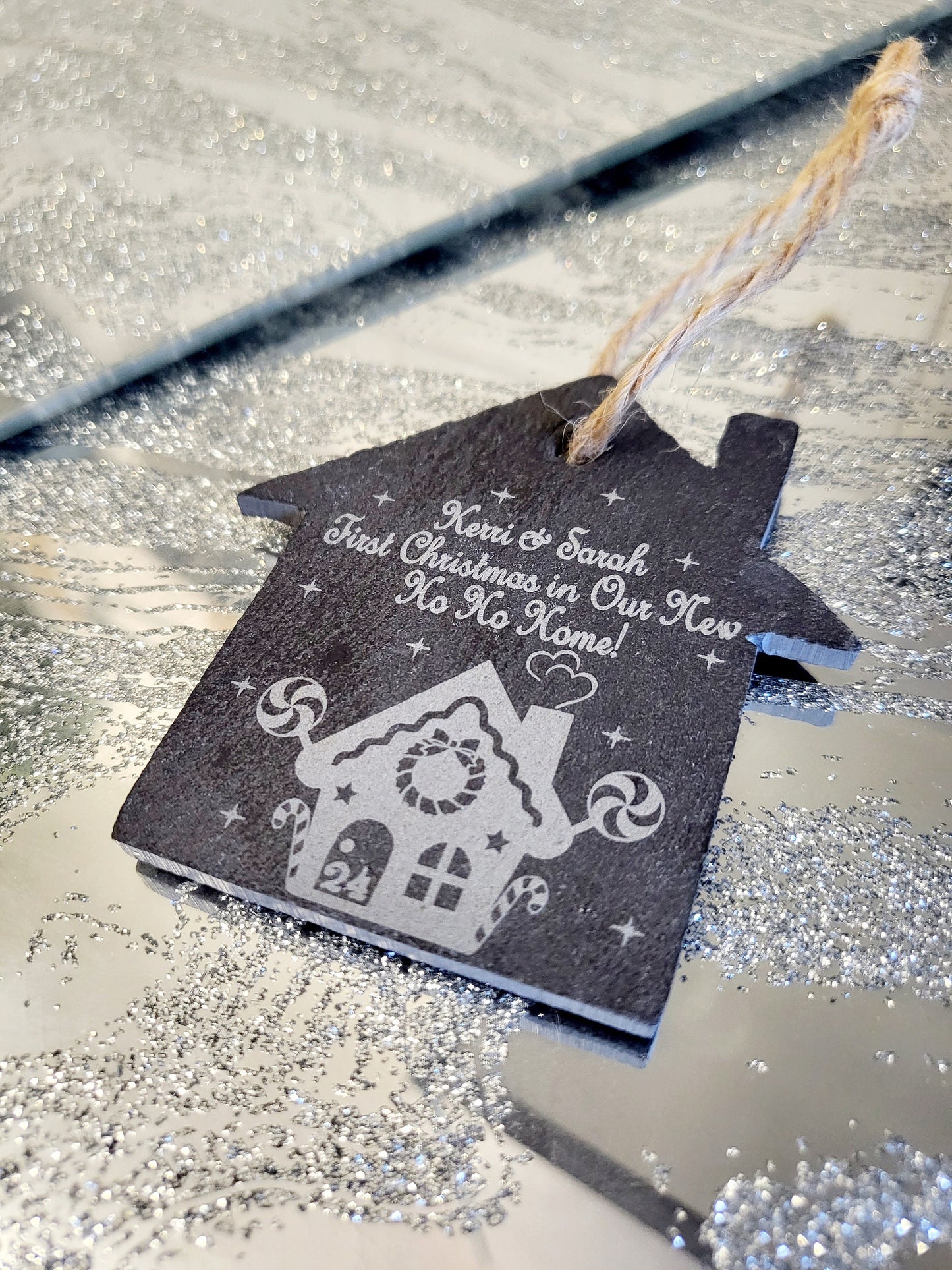 Personalised First Christmas in New Home  Slate Tree Decoration