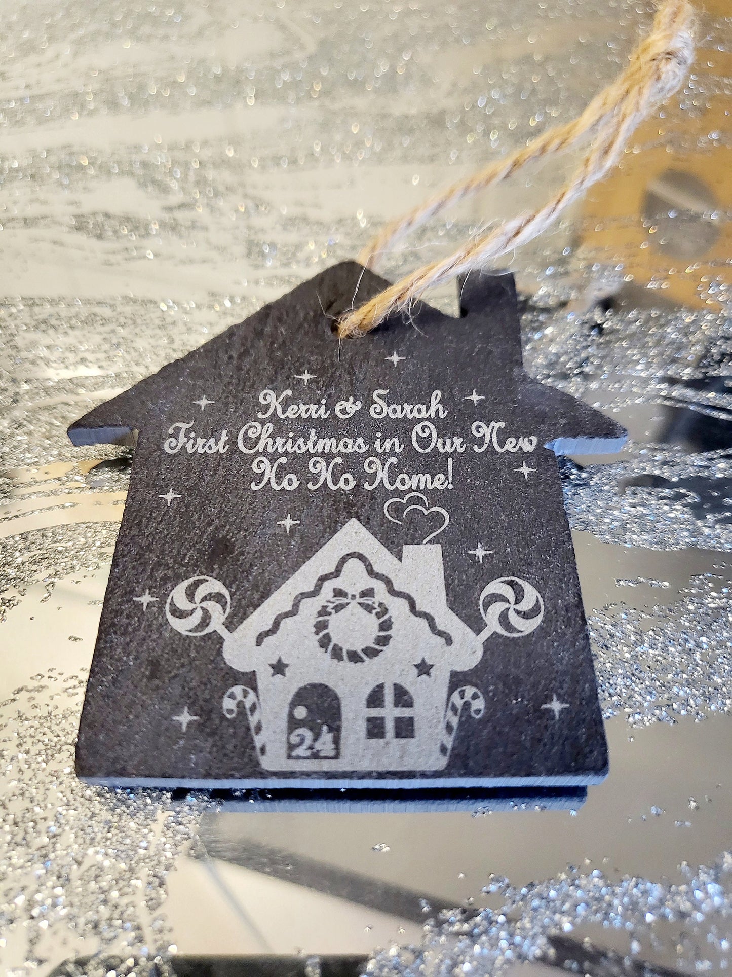 Personalised First Christmas in New Home  Slate Tree Decoration