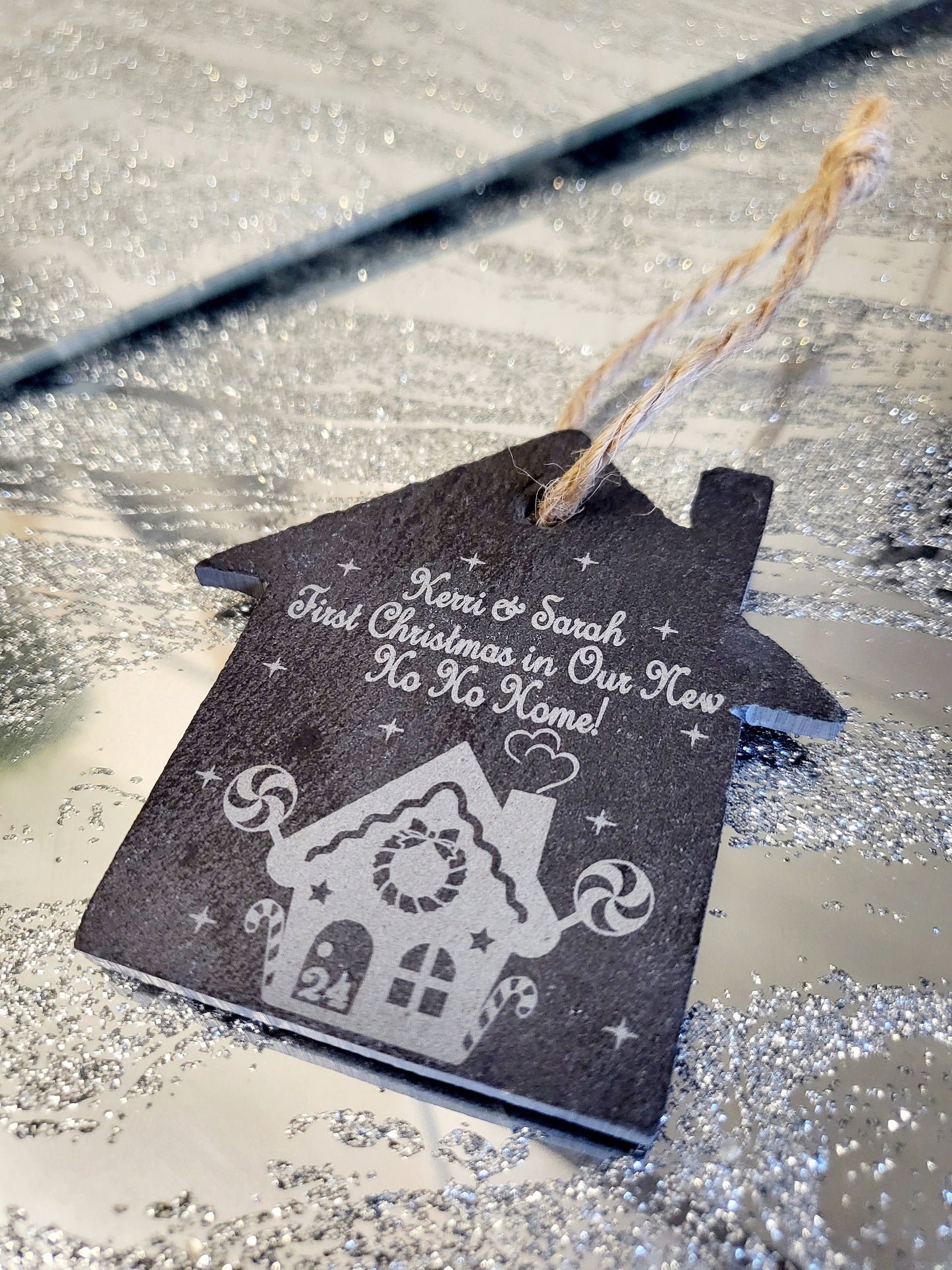 Personalised First Christmas in New Home  Slate Tree Decoration