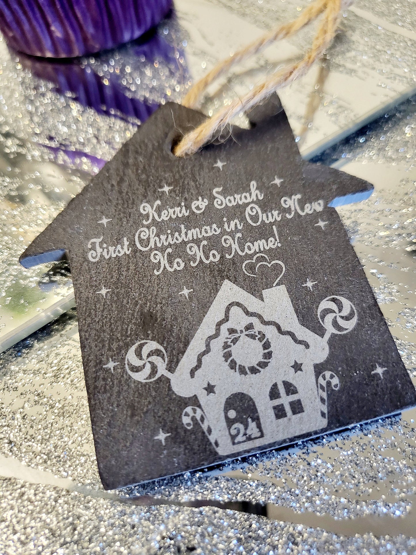 Personalised First Christmas in New Home  Slate Tree Decoration