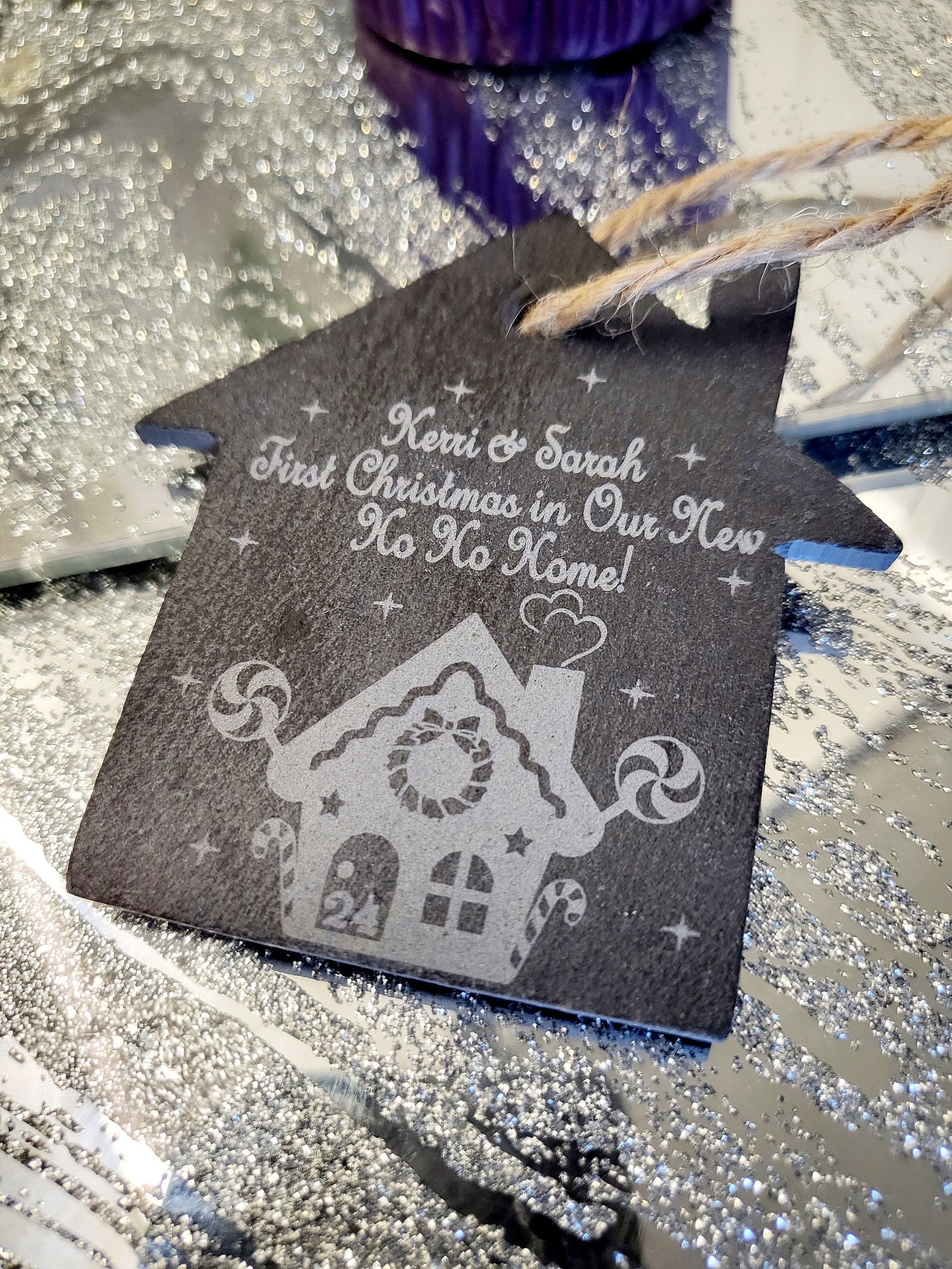 Personalised First Christmas in New Home  Slate Tree Decoration