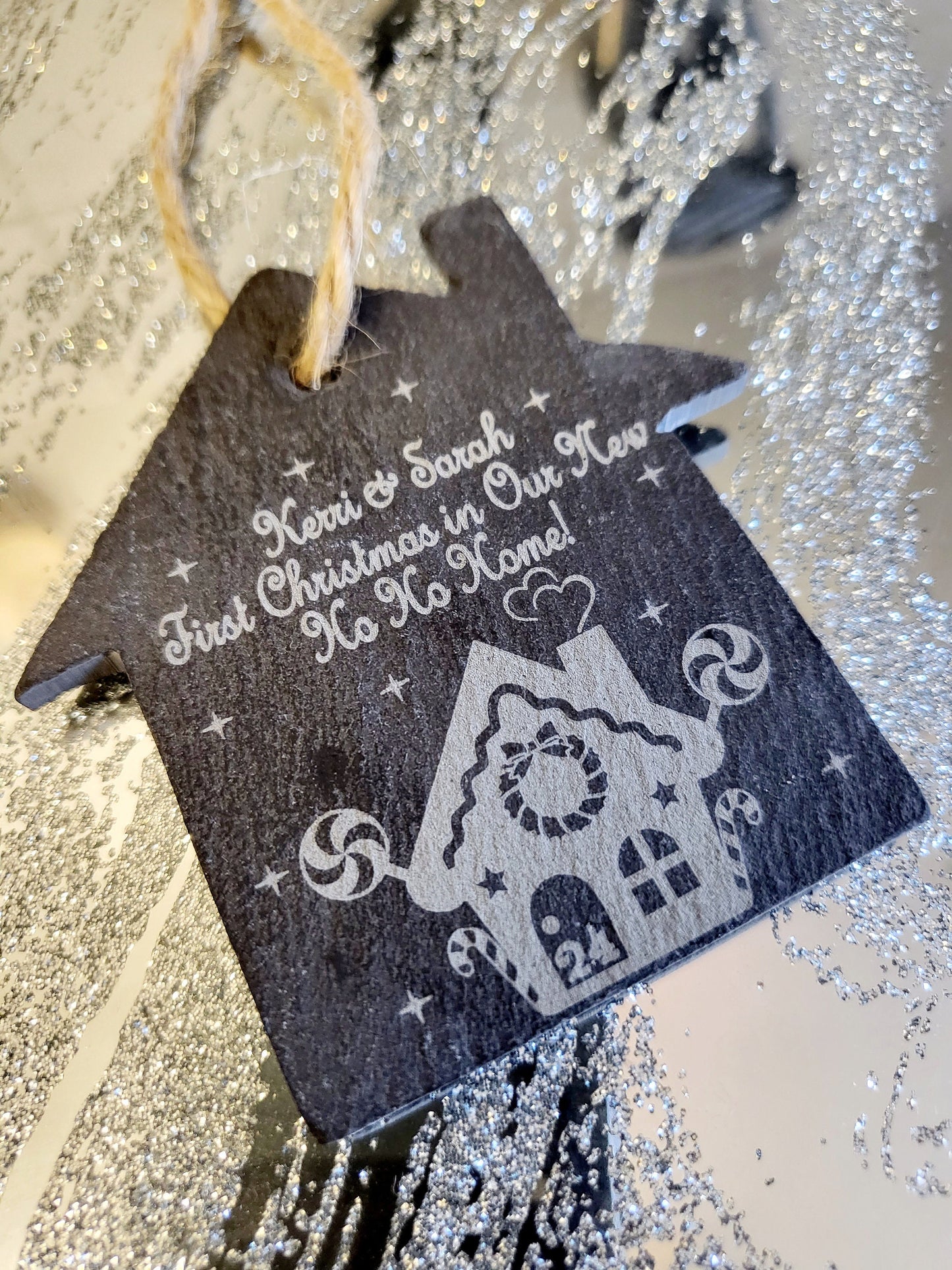 Personalised First Christmas in New Home  Slate Tree Decoration